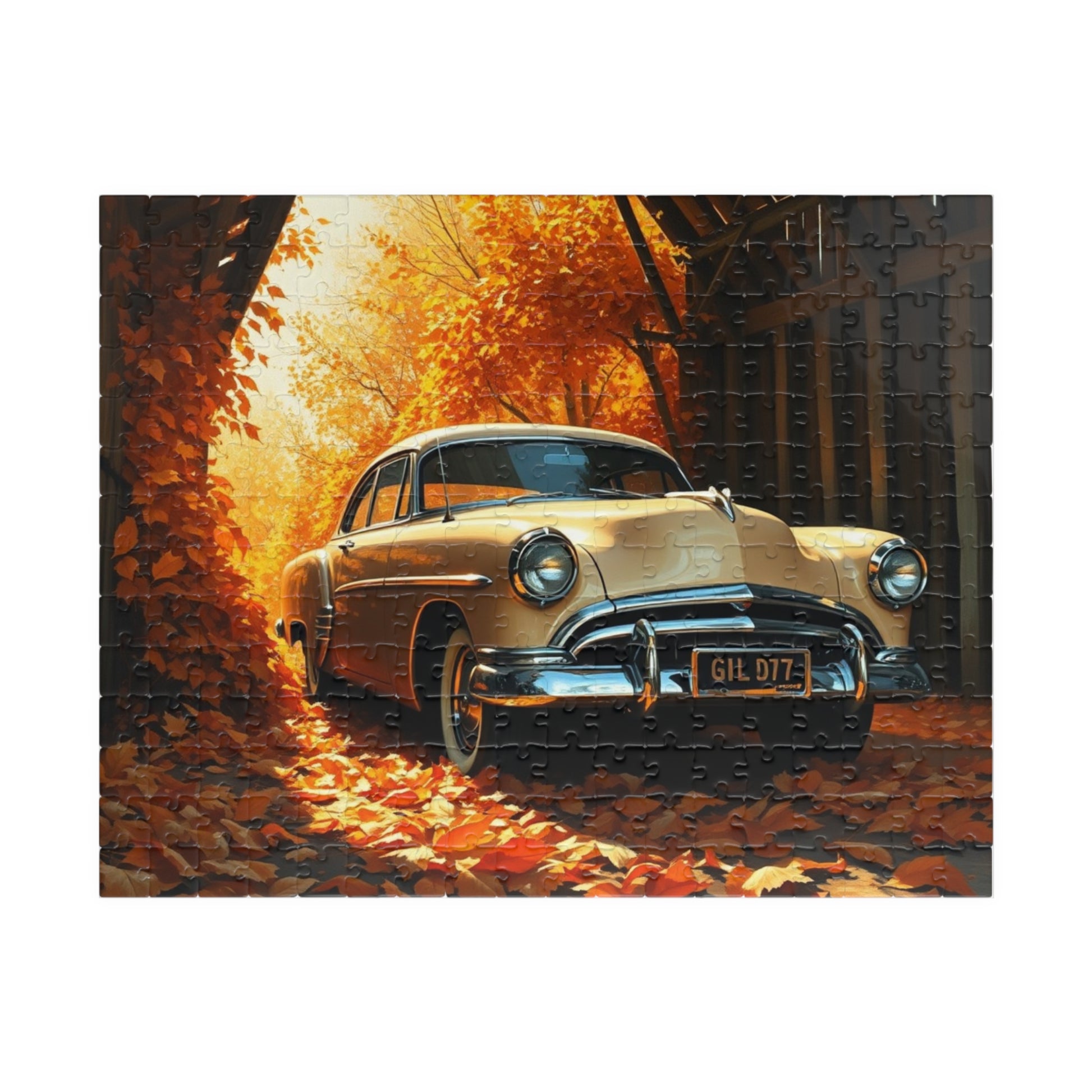 Vintage Car Autumn Puzzle - Classic 1953 Manhattan, Retro Auto Jigsaw Game 252 pcs (Horizontal) Puzzle The Puzzle Chest
