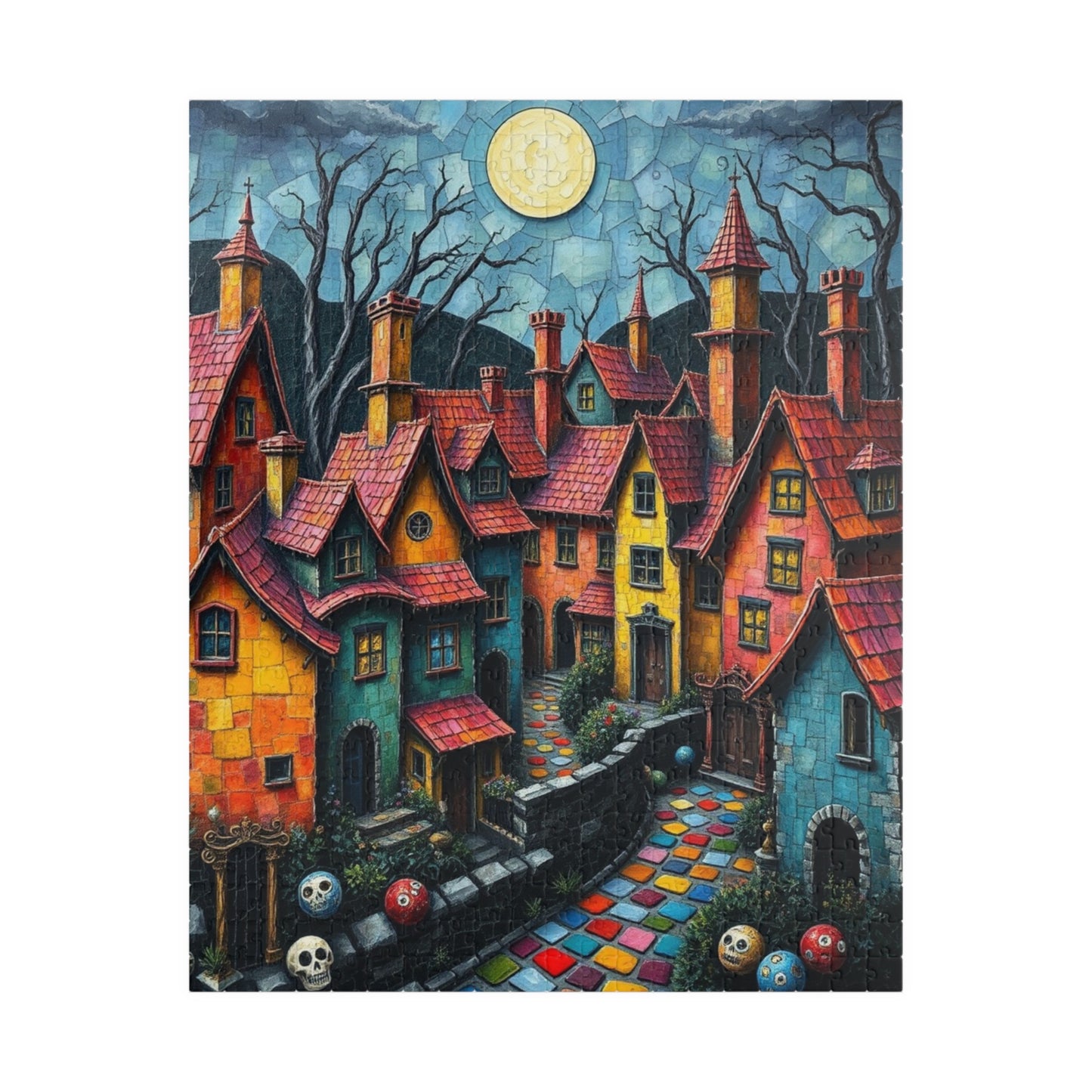 Whimsical Halloween Puzzle - 1014 Pieces, Spooky Village Artwork, Perfect for Family Game Night, Fall Celebrations, Gift for Puzzle Lovers, 520 pcs (Vertical) The Puzzle Chest
