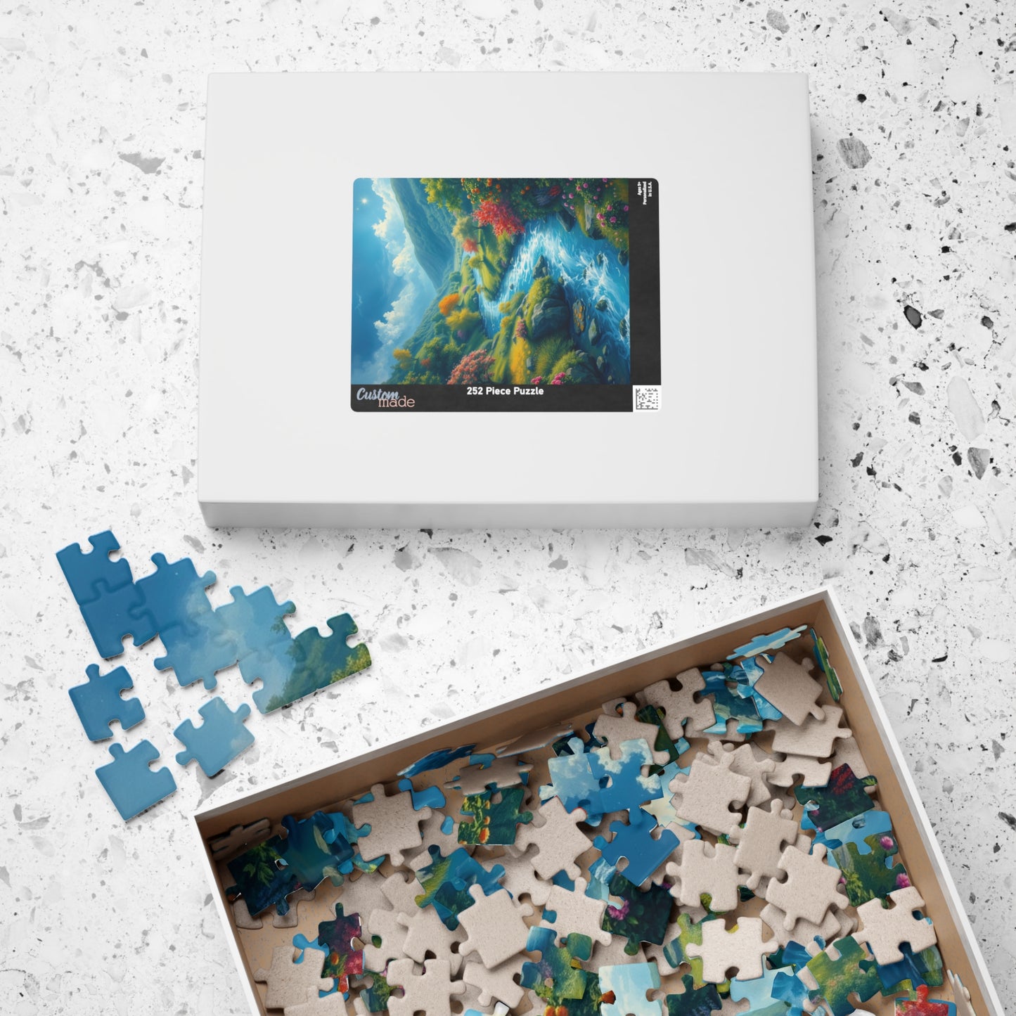 Mystical River Valley Jigsaw Puzzle, Fantasy Landscape with Vibrant Trees and Flowers, Ethereal Scene of Nature's Beauty and Tranquility Puzzle The Puzzle Chest