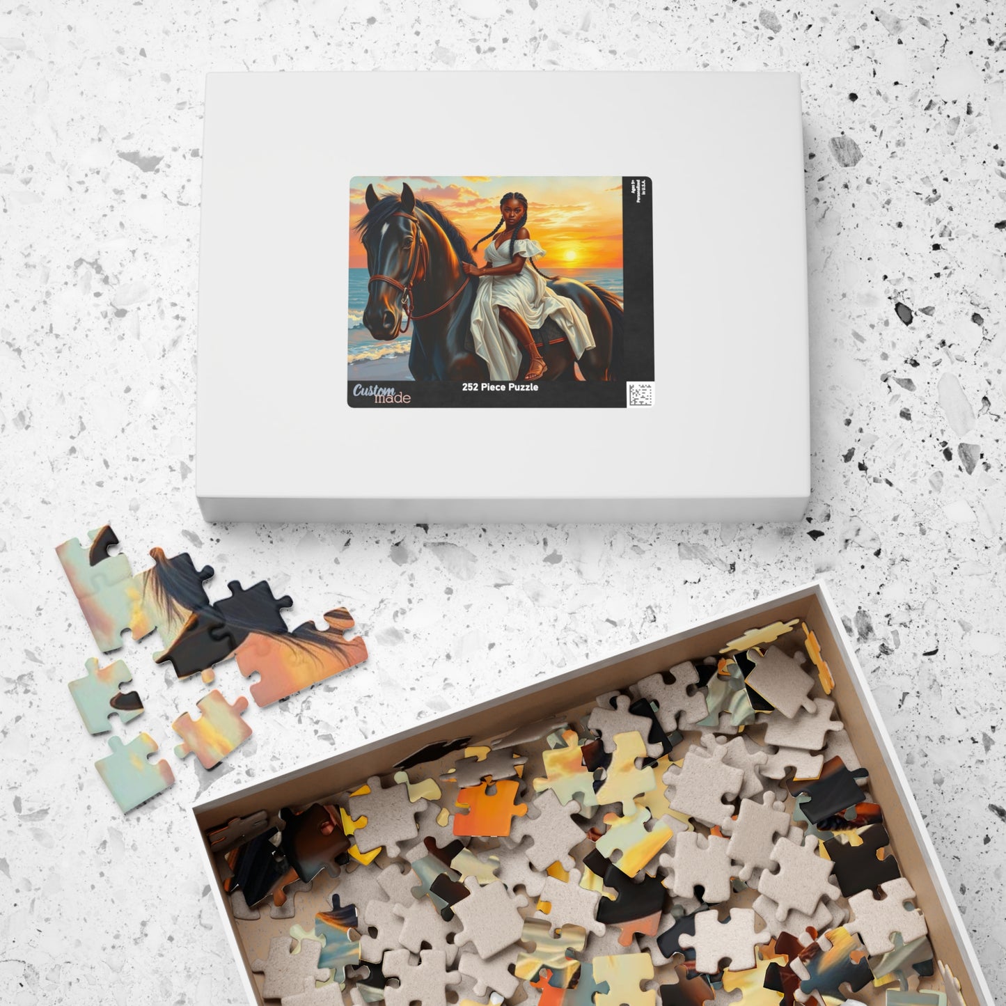 Sunset Horse Jigsaw Puzzle - Black Woman African American Art, Equestrian Gift for Animal Lover Friend, Family Activity, Home Entertainment Puzzle The Puzzle Chest