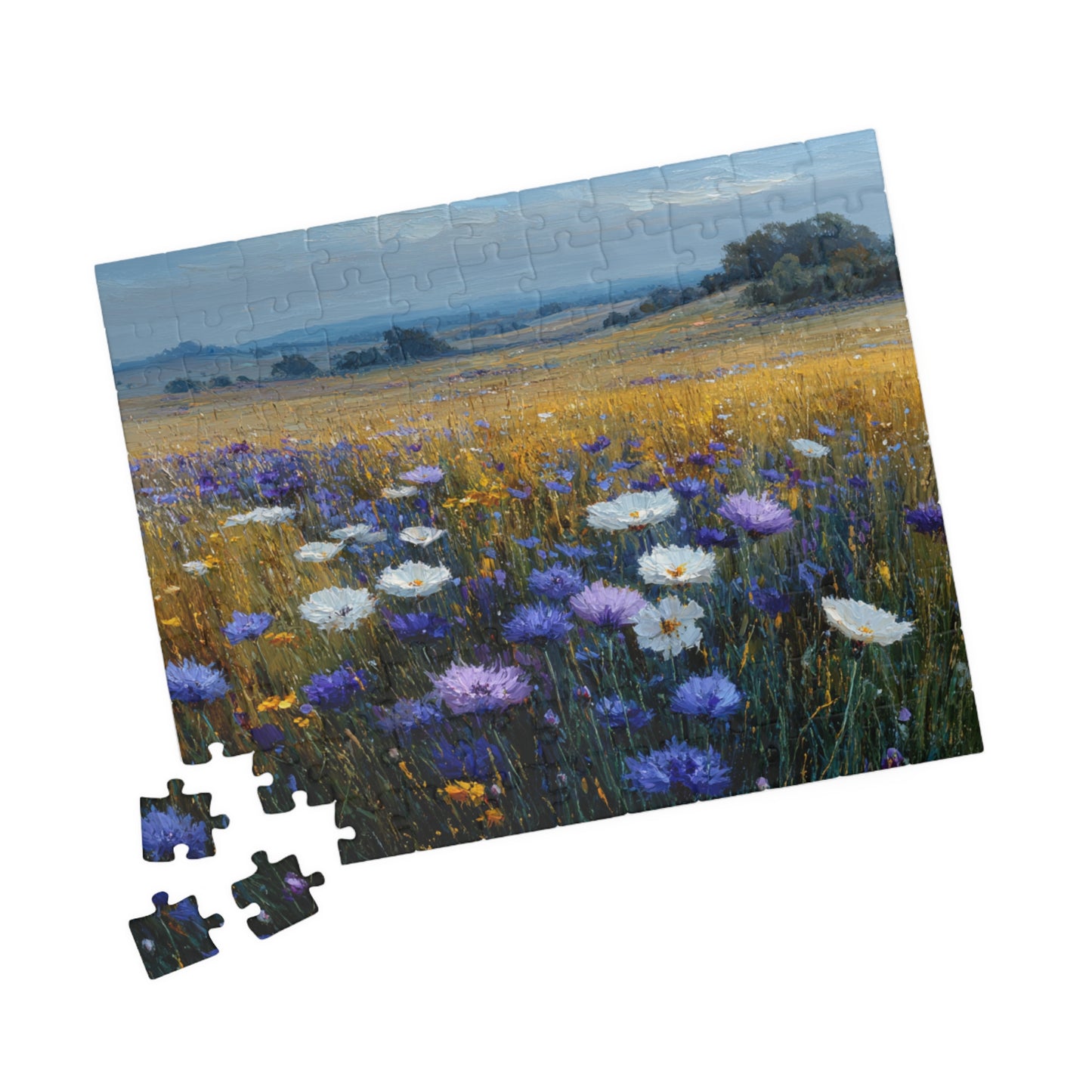 Late Summer Wildflower Jigsaw Puzzle – Calm Blue and Lavender Countryside, Nature Inspired Floral Landscape 110 pcs (Horizontal) Puzzle The Puzzle Chest