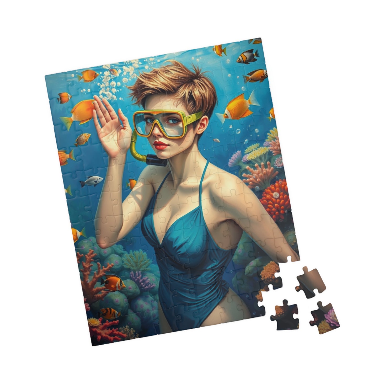 Jigsaw Puzzle (110, 252, 520, 1014-piece) - Fair-Skinned Woman Snorkeling in Vibrant Coral Reef, Ocean Lovers Gift, Relaxing Mindfulness Puzzle The Puzzle Chest