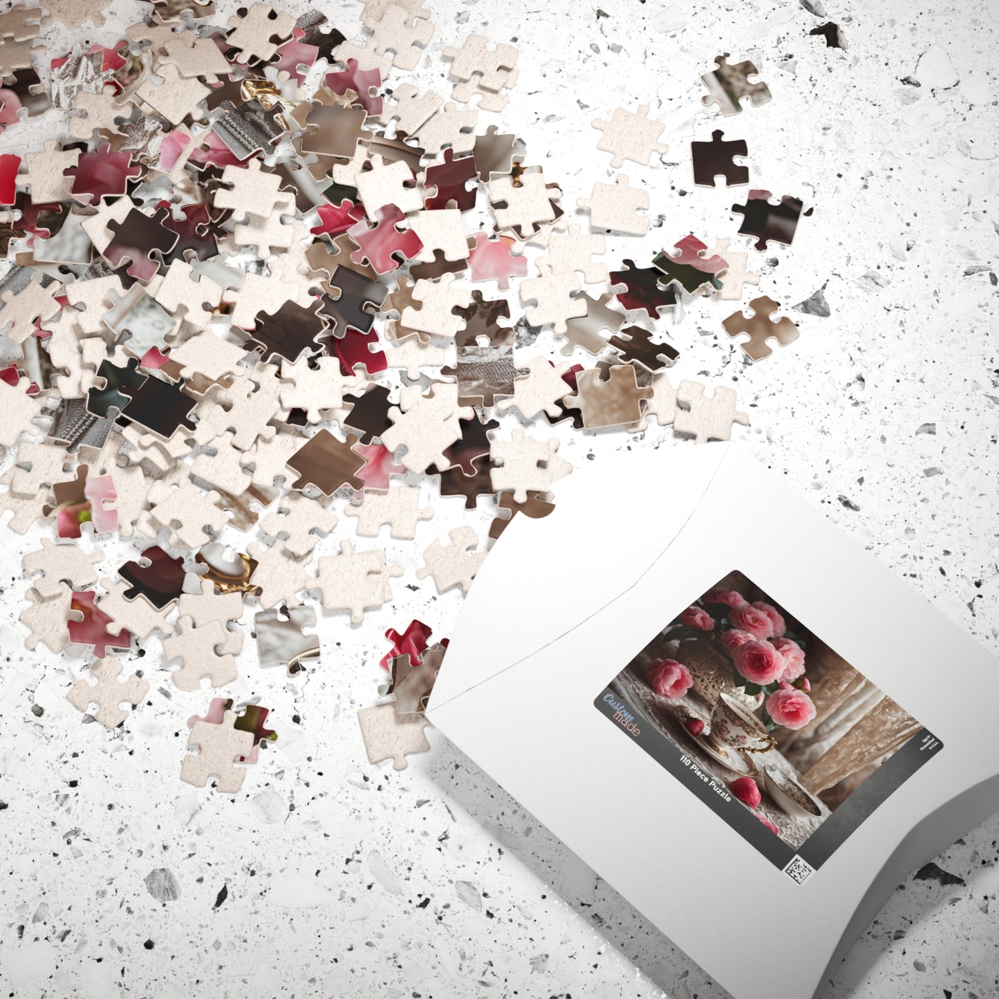 Jigsaw Puzzle, Teatime Vintage Image with Teacup and Carnations, Adult Tabletop Game, Brain Teaser, Creative Pastime, Gift for Puzzle Lover Puzzle The Puzzle Chest
