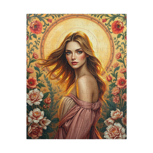 Beautiful Woman Portrait Jigsaw Puzzle, Elegant Art Floral Vintage Design, Romantic Decorative Scene for Puzzle Enthusiast, Best Unique Gift 110 pcs (Vertical) Puzzle The Puzzle Chest