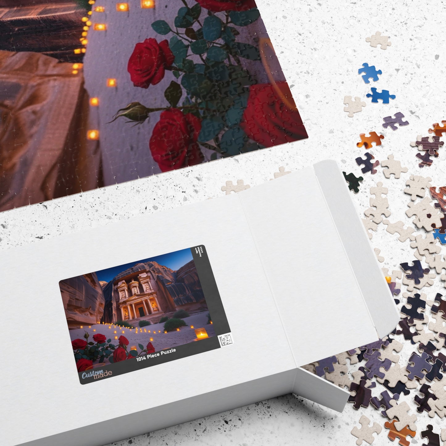The Treasury at Petras Twilight Jigsaw Puzzle, Famous Ancient Landmark, Candlelit Lanterns Desert Roses, Mindfulness Gift for Puzzle Lover Puzzle The Puzzle Chest