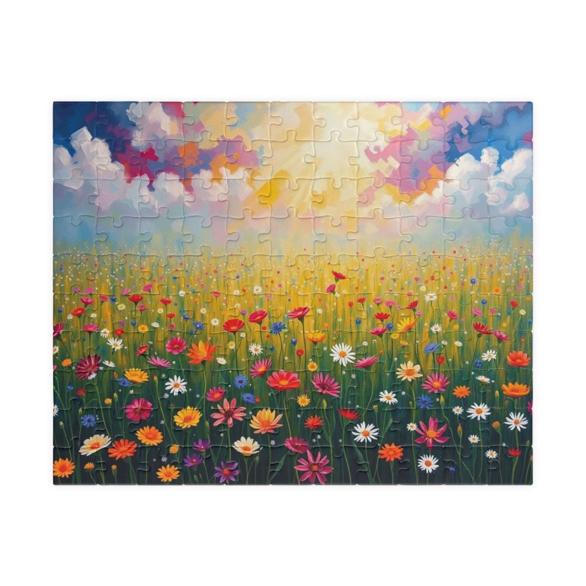 Colorful Flower Field Puzzle Beautiful Floral Jigsaw, Family Fun Home Entertainment Mindfulness Activity Gift for Nature Lover Brain Teaser 110 pcs (Horizontal) Puzzle The Puzzle Chest