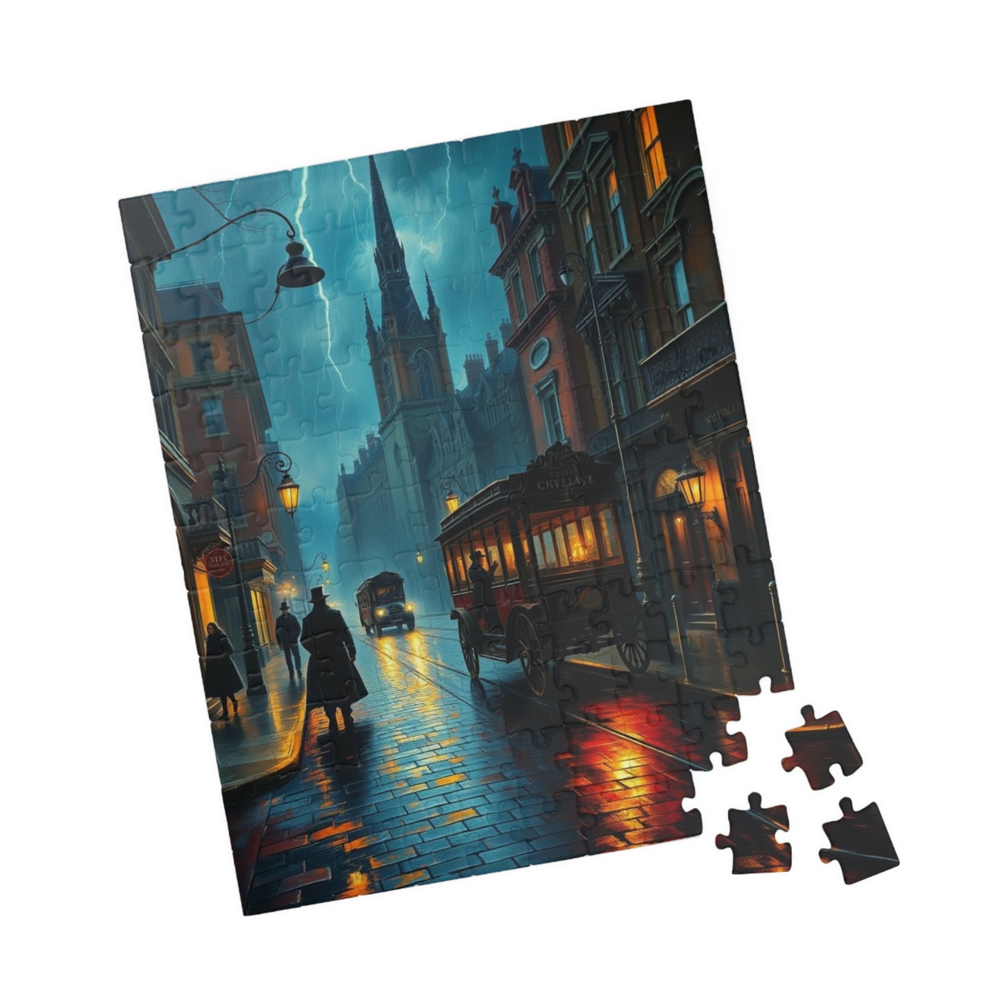 Gothic Victorian Street Jigsaw Puzzle (110-1014 Piece), Haunted Street with Gas Lamps, Rain, and Cloaked Shadows, Gift for Fans of Dark Art Puzzle The Puzzle Chest