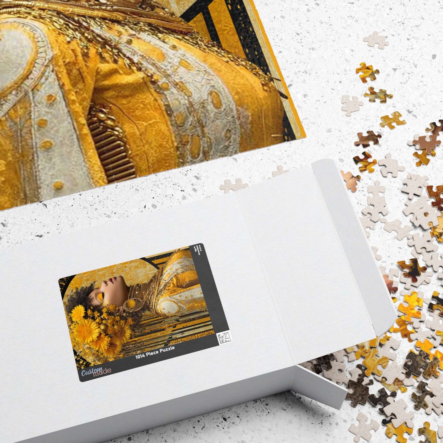 Elegant Afrocentric Jigsaw Puzzle - Melanin African American Queen in Gold Jewelry and Flower Crown Puzzle The Puzzle Chest