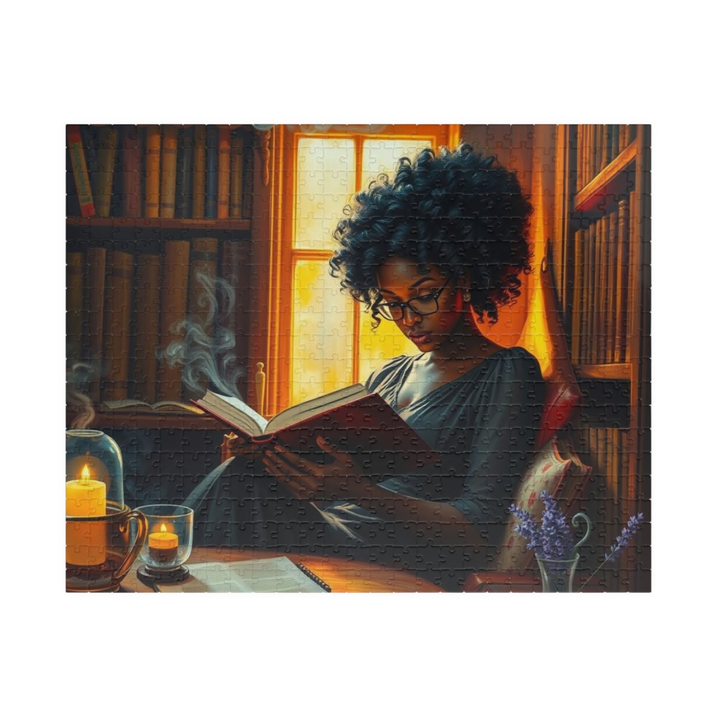 Cozy Reading Jigsaw Puzzle - Black Woman Art Lover Gift for Friend Holiday Birthday, Home Entertainment for Family or Solo Fun 520 pcs (Horizontal) Puzzle The Puzzle Chest