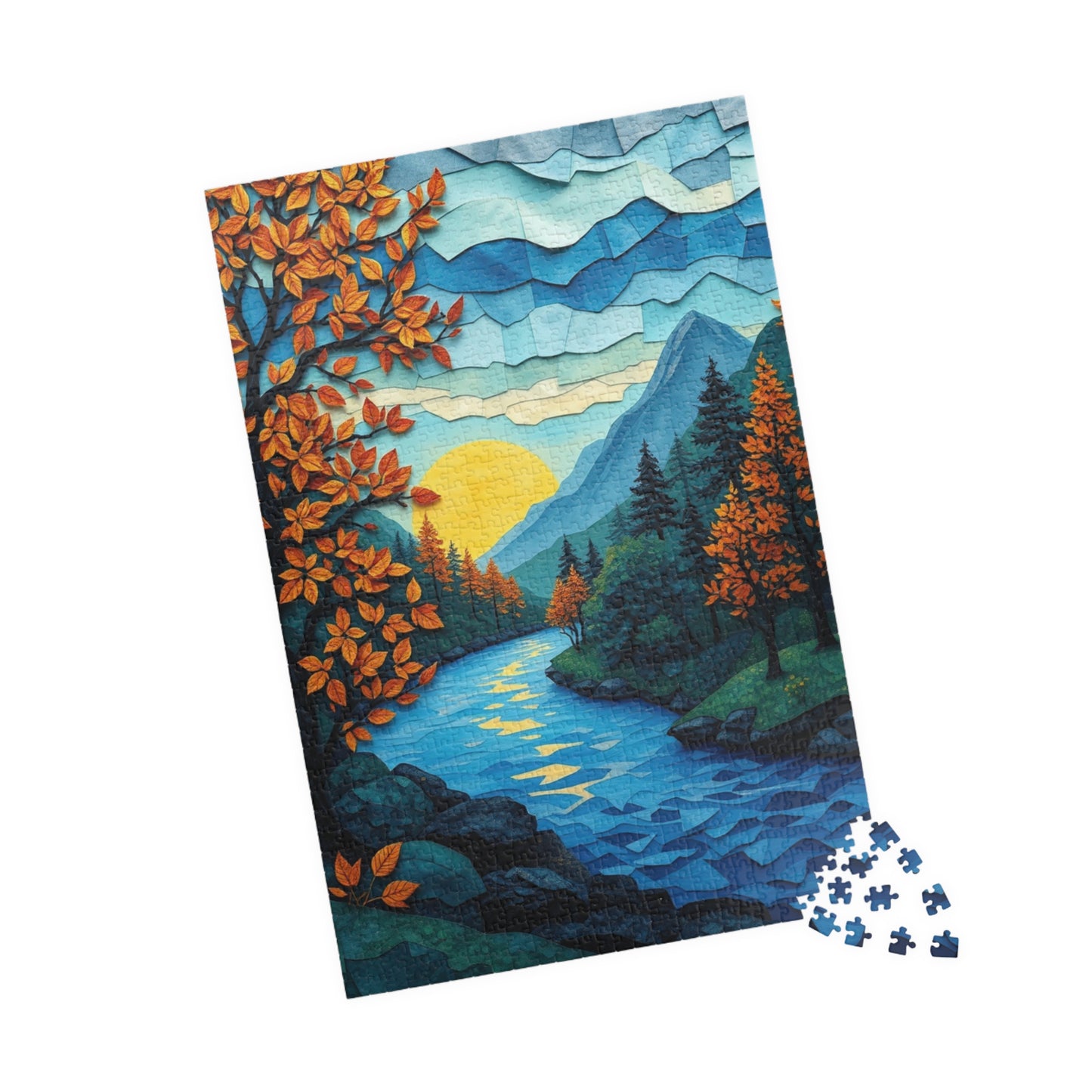 Mosaic Autumn Sunrise Landscape Jigsaw Puzzle, Fun Family Activity, Gift for Nature Enthusiasts Puzzle The Puzzle Chest
