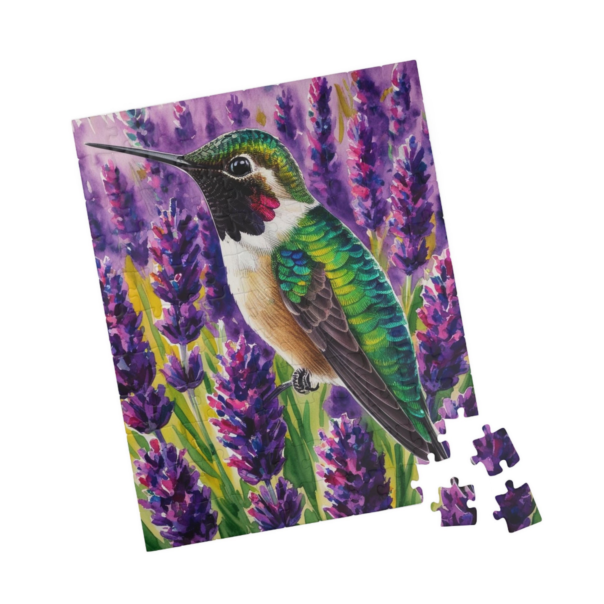 Bird and Flower Puzzle, Hummingbird Feathers and Lavender Field Jigsaw Game, Mind Challenge, Relaxation Activity for Animal Lover, Hobbyist Puzzle The Puzzle Chest
