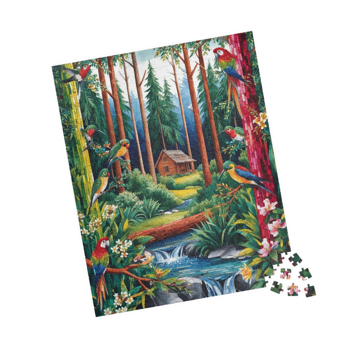 Forest Retreat Mosaic Puzzle - 110-1014 Piece, Tree Birds Cabin Stream Jigsaw Game, Nature Lovers Gift, Relaxing Mindfulness Family Activity Puzzle The Puzzle Chest
