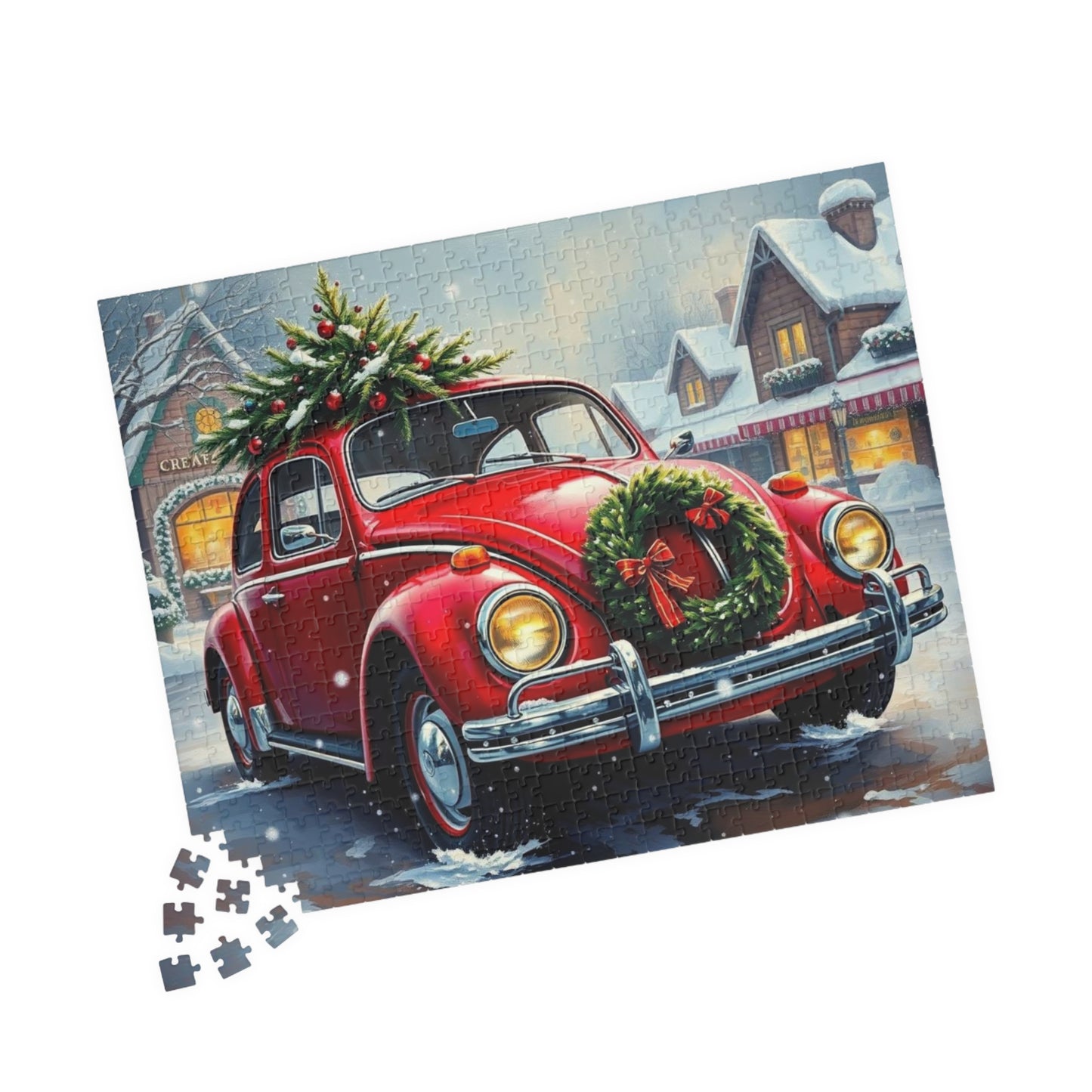Winter Wonderland Jigsaw Puzzle - Christmas Vintage Car Theme, Retro Auto Holiday Gift for Families, Solo Winter Fun, 110-1014 Piece