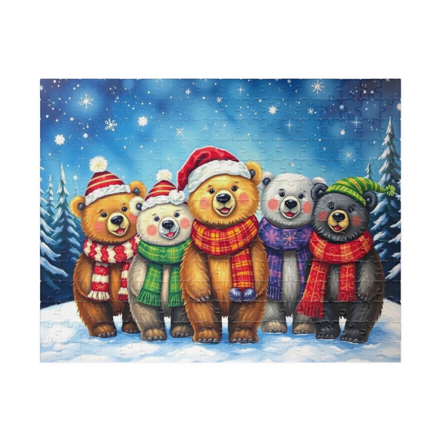 Starlit Christmas Bears Jigsaw Puzzle, Festive Bear Family Game for Holiday Fun, Birthday Gift, Cozy Nights Solo Activity, Family Game Night