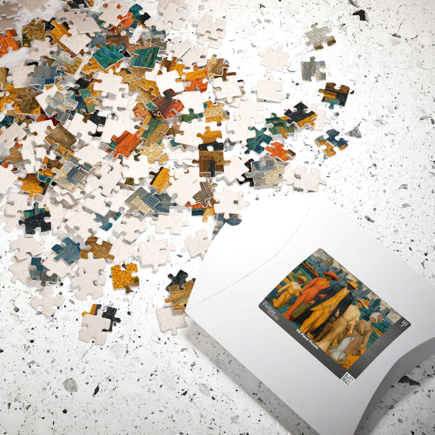 Afrocentric Jigsaw Puzzle - African American Migration Scene with Families, Fields & Urban Background Puzzle The Puzzle Chest
