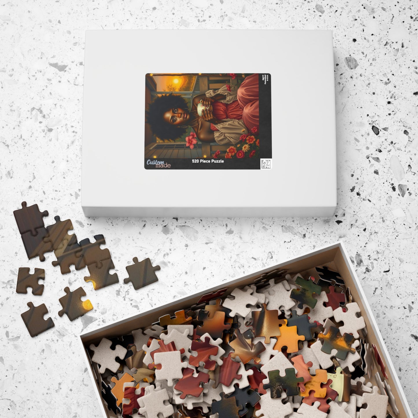 Tranquil Moment Black Art Jigsaw Puzzle, Afrocentric Artwork, Beautiful Black Woman with Coffee, African American Gift Puzzle Lover Hobbyist Puzzle The Puzzle Chest
