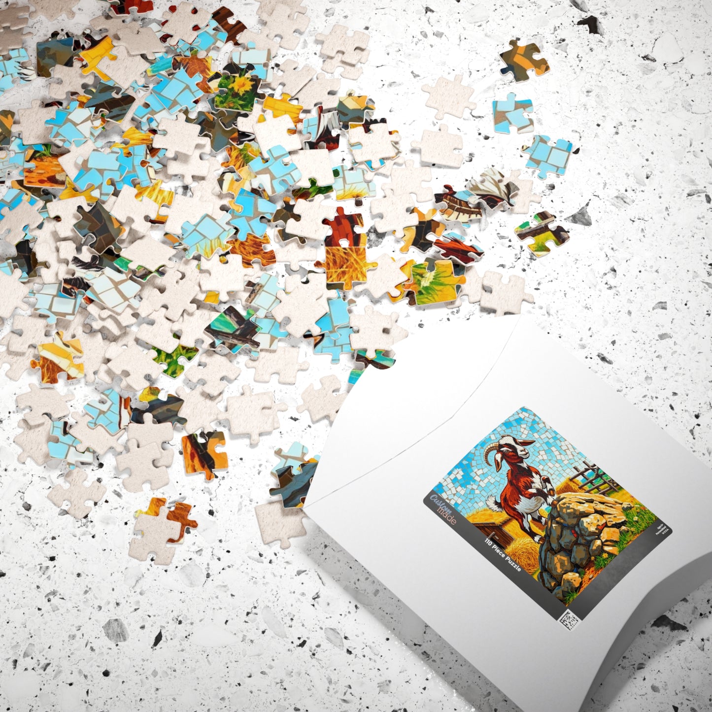 Playful Goat Mosaic Puzzle, Goat on Rocky Hill, Sunny Farm Scene Jigsaw Game for Adults, Family Activity, Mindful Puzzle Lover Gift Puzzle The Puzzle Chest