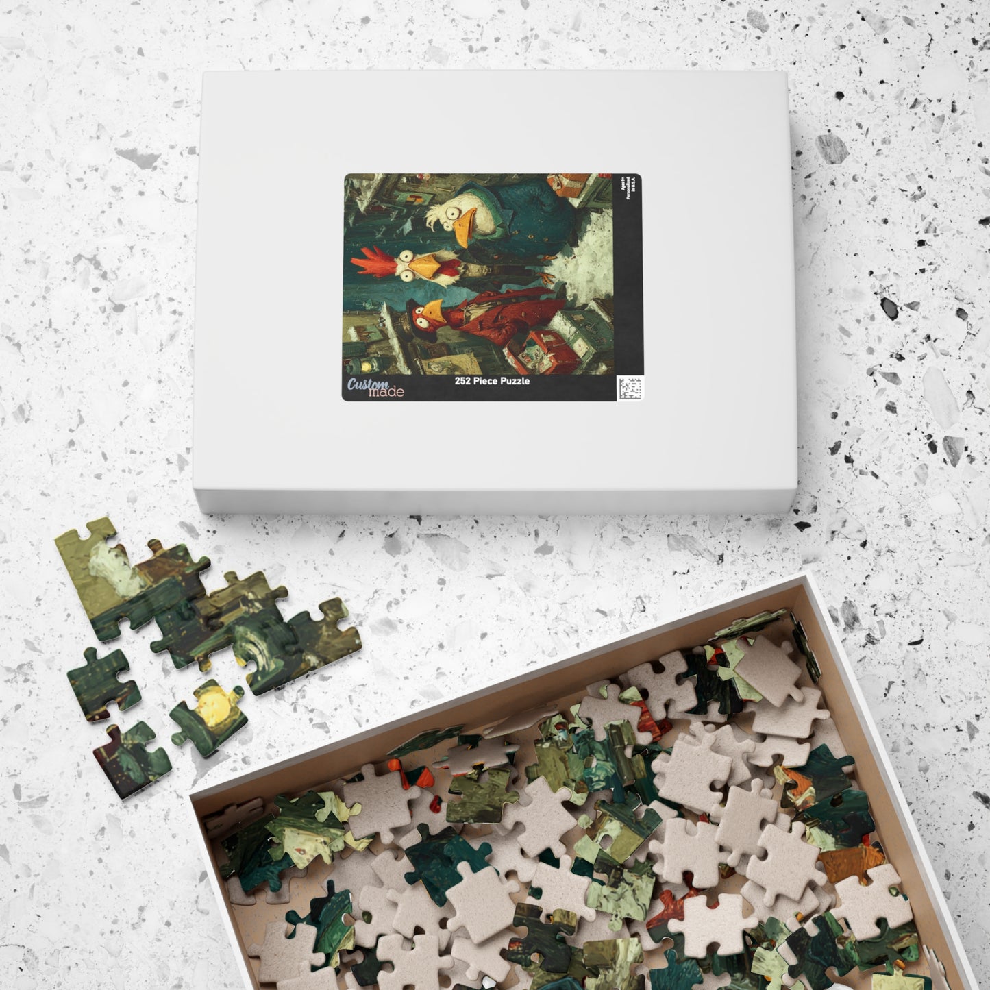 Quirky Gothic Roosters Jigsaw Puzzle - Victorian Chickens, Town Square and Snowy Whimsy Puzzle The Puzzle Chest