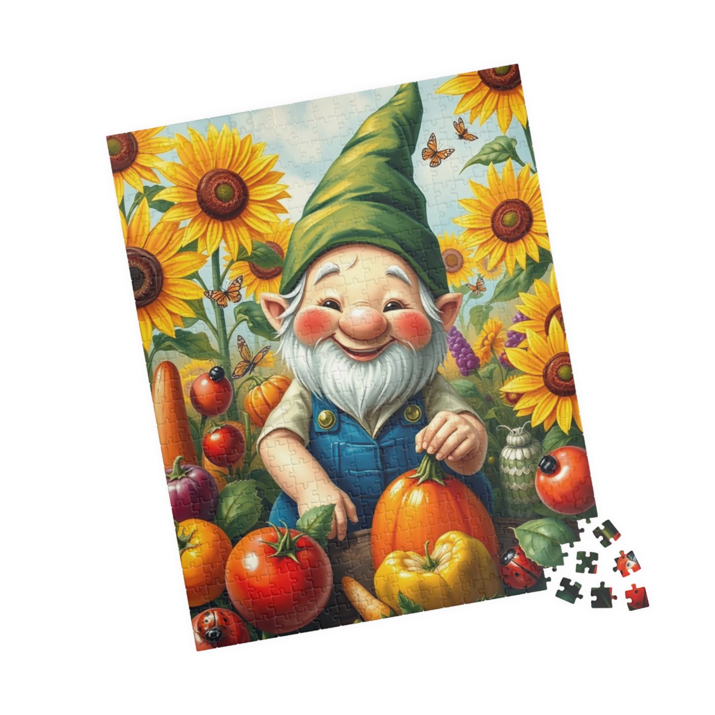 Enchanting Gnome Gardening Puzzle, Fantasy Scene Oversized Vegetables Sunflowers and Butterflies, Ideal Gift for Puzzle Lovers and Gardeners 520 pcs (Vertical) Puzzle The Puzzle Chest