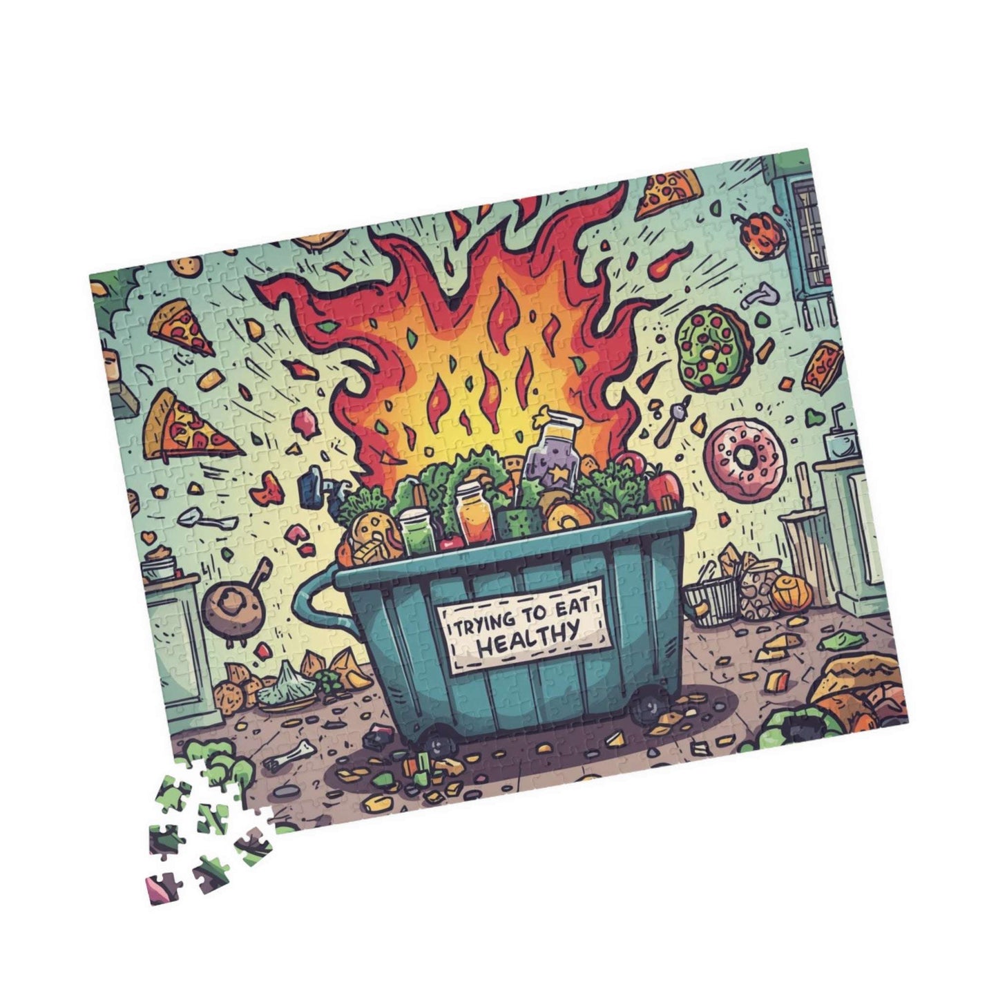 Funny Healthy Eating Jigsaw Puzzle - Dumpster Fire Meme, Family Game Night or Solo Fun, Holiday Birthday Gift, Brain Teaser 520 pcs (Horizontal) Puzzle The Puzzle Chest
