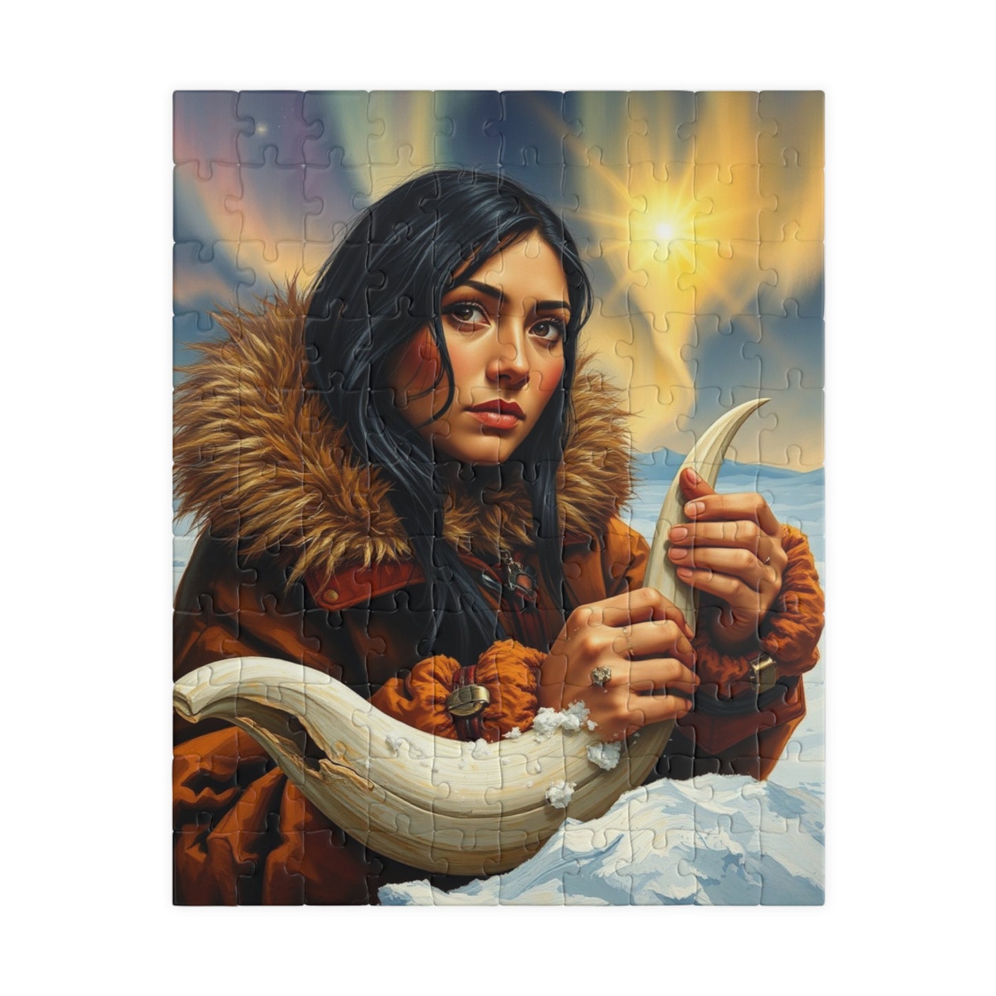 Jigsaw Puzzle, Inuit Woman Carving Whale Bone - Arctic Art Puzzle 110 252 520 1014 pieces, Arctic-Inspired Gift, Indigenous Art Decor, 110 pcs (Vertical) Puzzle The Puzzle Chest