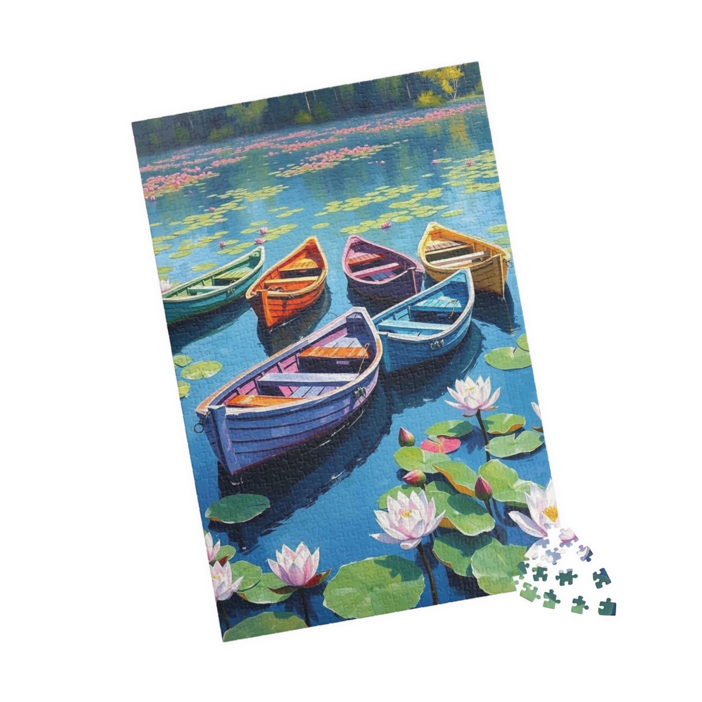 Serenity Afloat Lake Boat Jigsaw Puzzle, Rowboats and Lotus Flowers Landscape Puzzle, Scenic Summer Puzzle for Adult and Families Puzzle The Puzzle Chest
