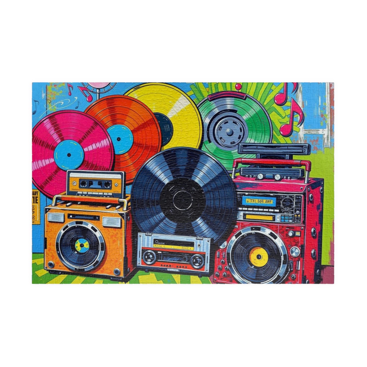Retro Music Puzzle - Nostalgic Vinyls and Boomboxes Pop Art Jigsaw Game - Fun Family Activity, Gift for Music Lovers, Game Night 1014 pcs (Horizontal) Puzzle The Puzzle Chest