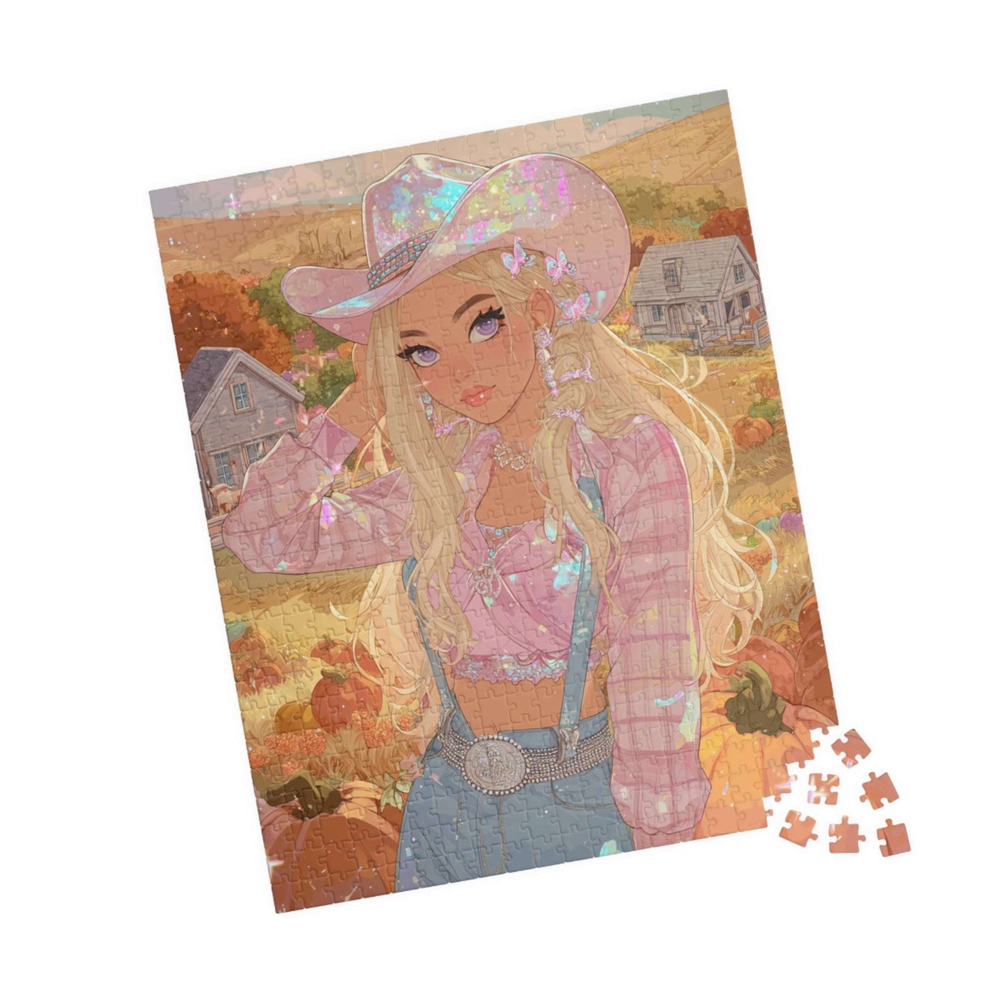 2000s Autumn Cowgirl Jigsaw Puzzle - Glittery Harvest, Retro Y2K Illustration, Holiday Birthday Gift for Puzzle Lover 520 pcs (Vertical) Puzzle The Puzzle Chest