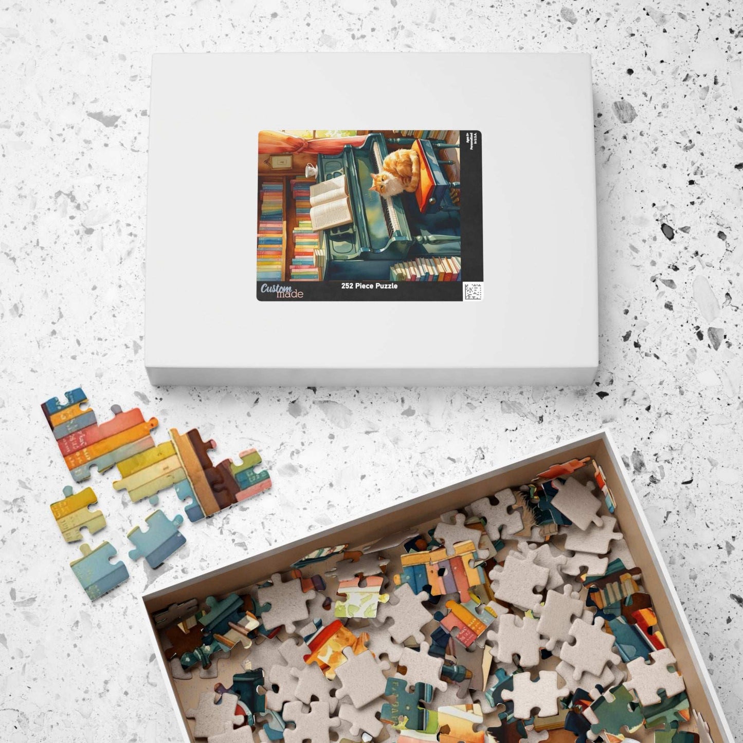 Cozy Piano Reading Nook Jigsaw Puzzle, Birthday Gift for Book Lover, Cat Mom, Piano Teacher & Music Fan, Cat Themed Puzzle, Indoor Activity