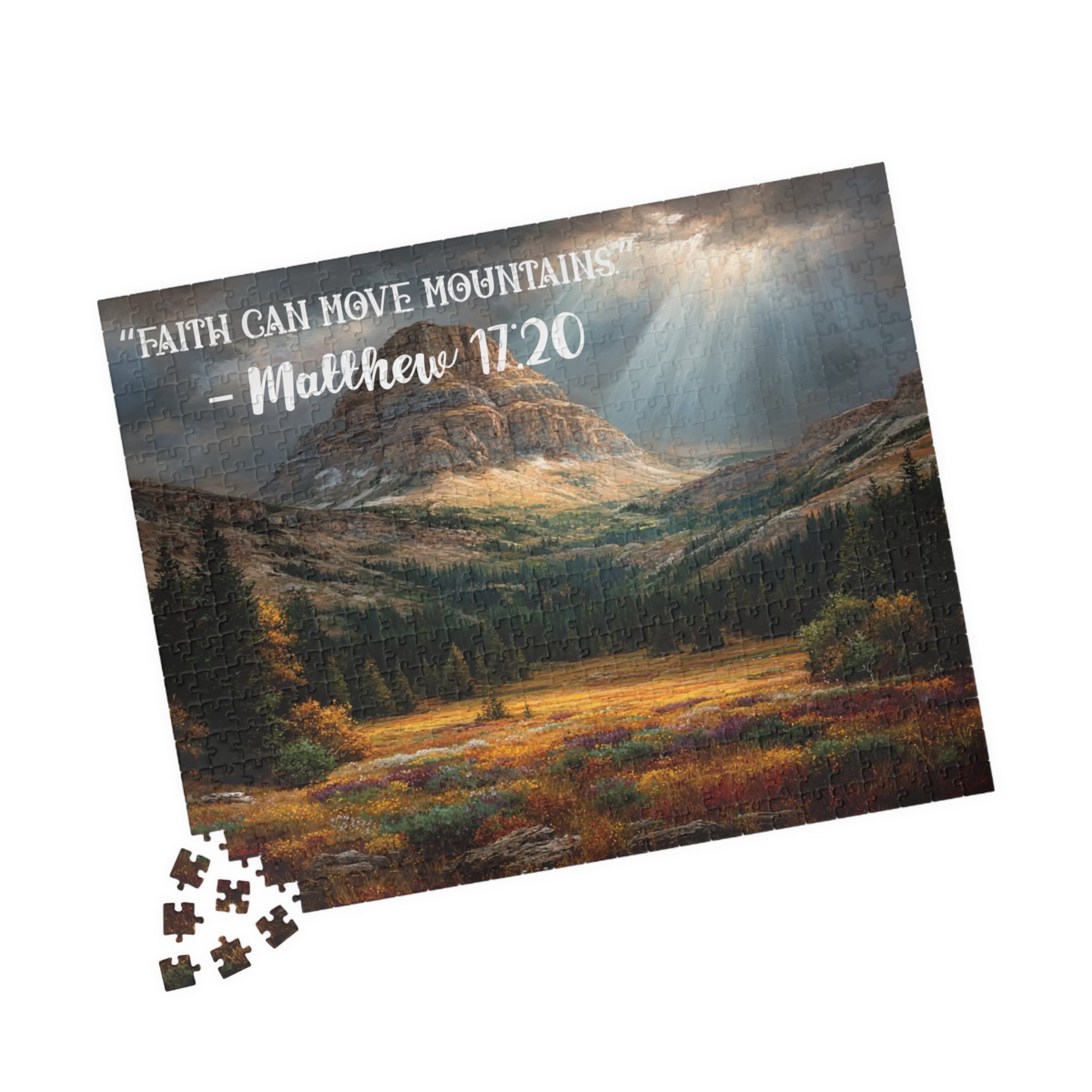 Faith Moves Mountains Jigsaw Puzzle - Inspirational Bible Quote Matthew 17:20, Gift for Christian Nature Lover, Spiritual Gift 520 pcs (Horizontal) Puzzle The Puzzle Chest
