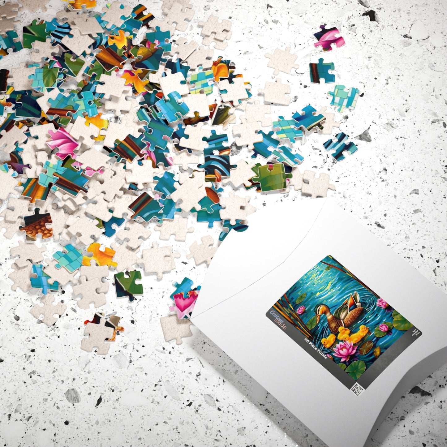 Waterfowl Mosaic Puzzle, Beautiful Mother Duck and Ducklings, Duck Family on a Lotus Pond Nature-Themed Jigsaw Game, Animal Bird Lover Gift Puzzle The Puzzle Chest