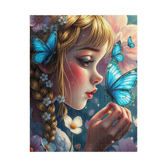 Jigsaw Puzzle Woman and Blue-winged Butterfly, Whimsical Illustration, Mindfulness Activity Relaxing Hobby, Home Entertainment, Brain Teaser 252 pcs (Vertical) Puzzle The Puzzle Chest