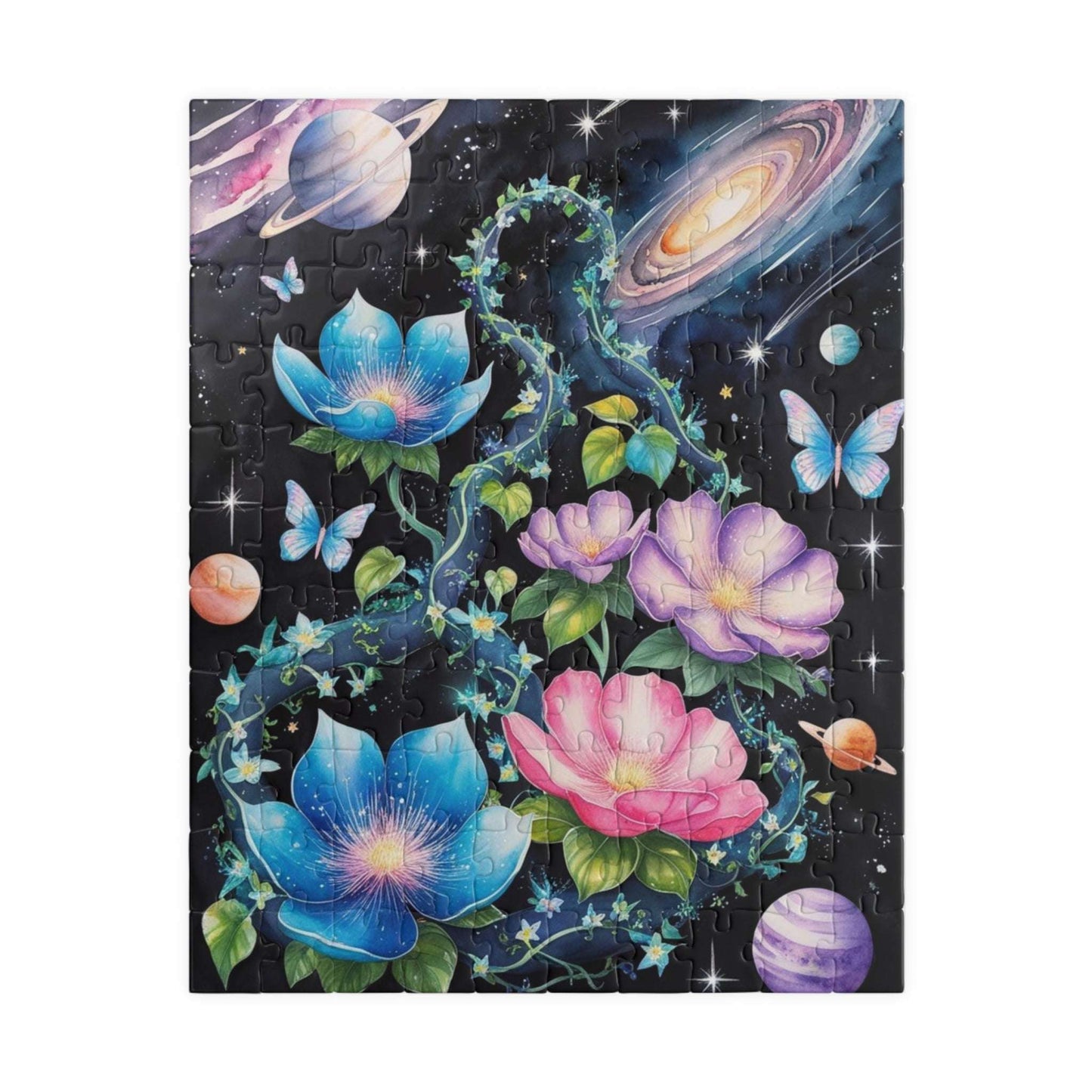 Cosmic Garden Jigsaw Puzzle (Butterflies Planets Stars), Fantasy Family Game Night, Adult Activity, Syfy Space Lover Gift, Hobby 110 pcs (Vertical) Puzzle The Puzzle Chest