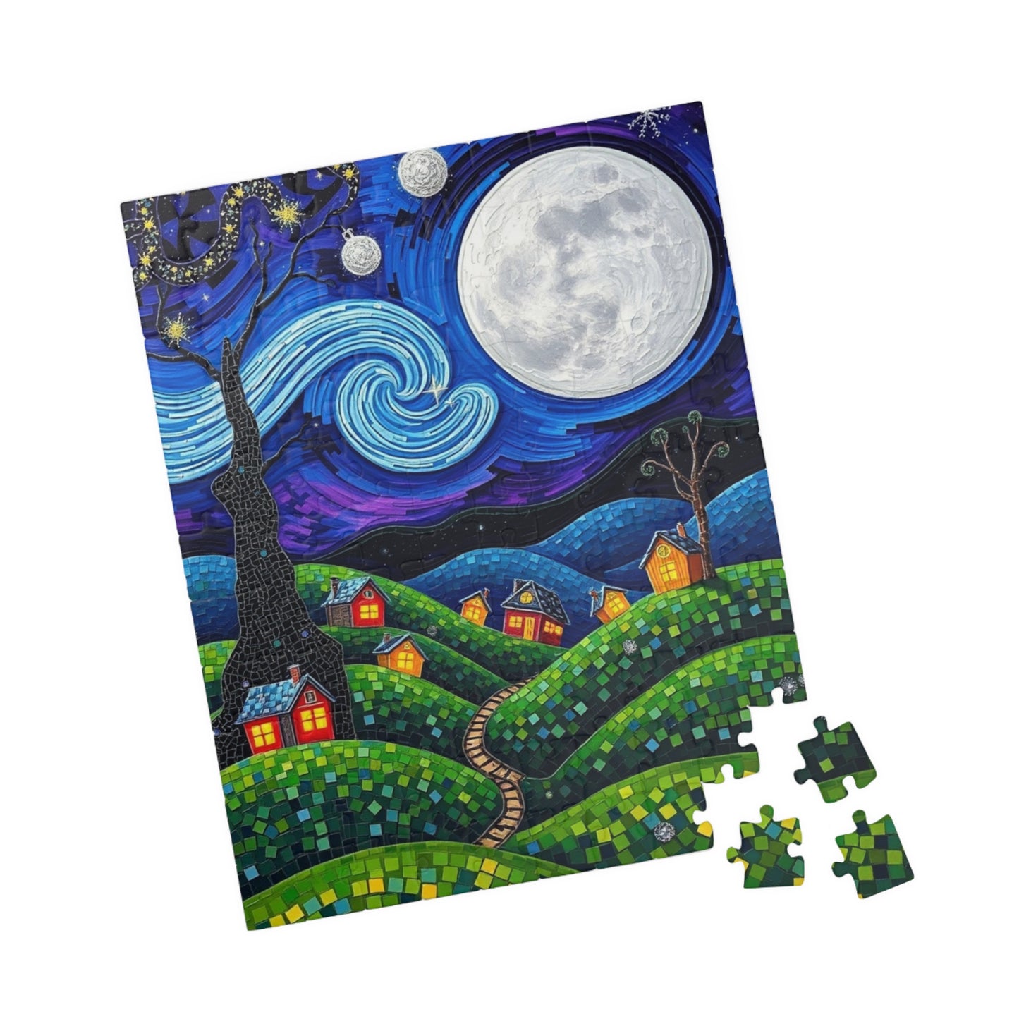 Mosaic Moonlit Village Jigsaw Puzzle Puzzle The Puzzle Chest