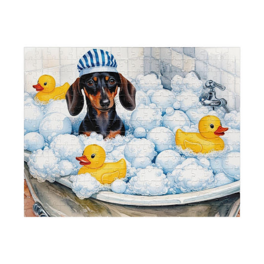 Cute Dachshund in Bath Puzzle, Relaxing Family Activity, Fun Gift for Dog Lovers 252 pcs (Horizontal) Puzzle The Puzzle Chest