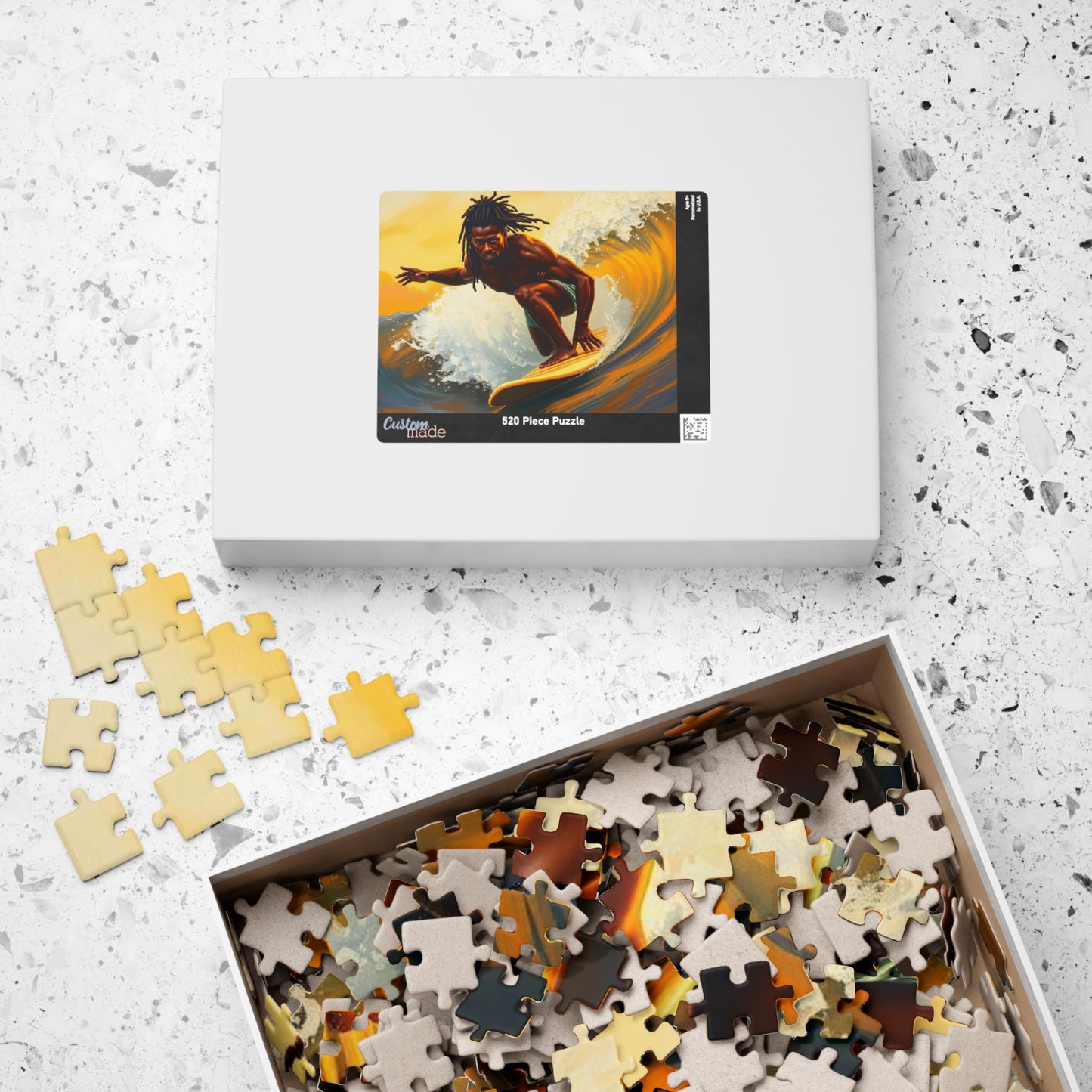 Black Man Surfing Puzzle, Afrocentric Black Art Jigsaw Game for Beach Lover, Solo Fun or Family Activity, Holiday Birthday Gift for Surfer Puzzle The Puzzle Chest