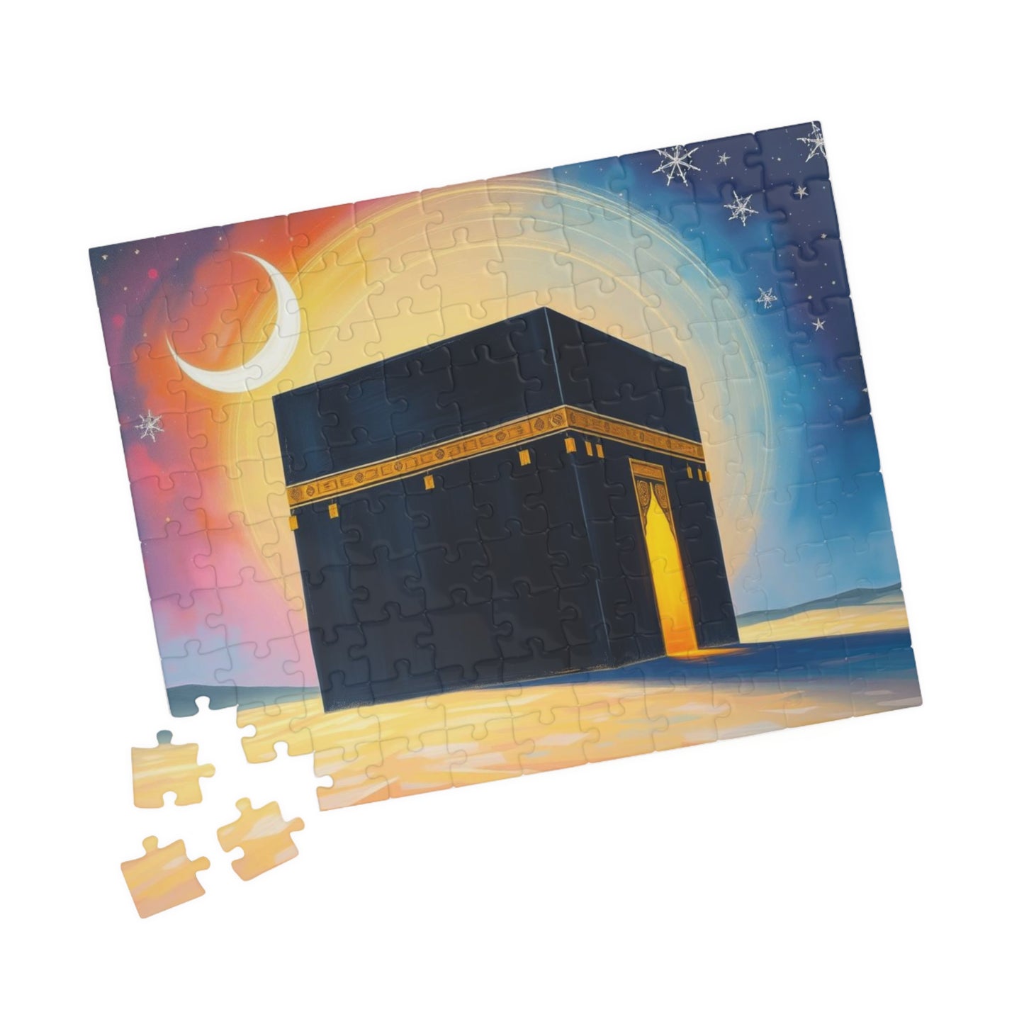 Serene Kaaba Jigsaw Puzzle Vibrant Desert Scene, Mindfulness Activity, Islamic Art Puzzle Home Entertainment, Family Fun, Gift for Him/Her