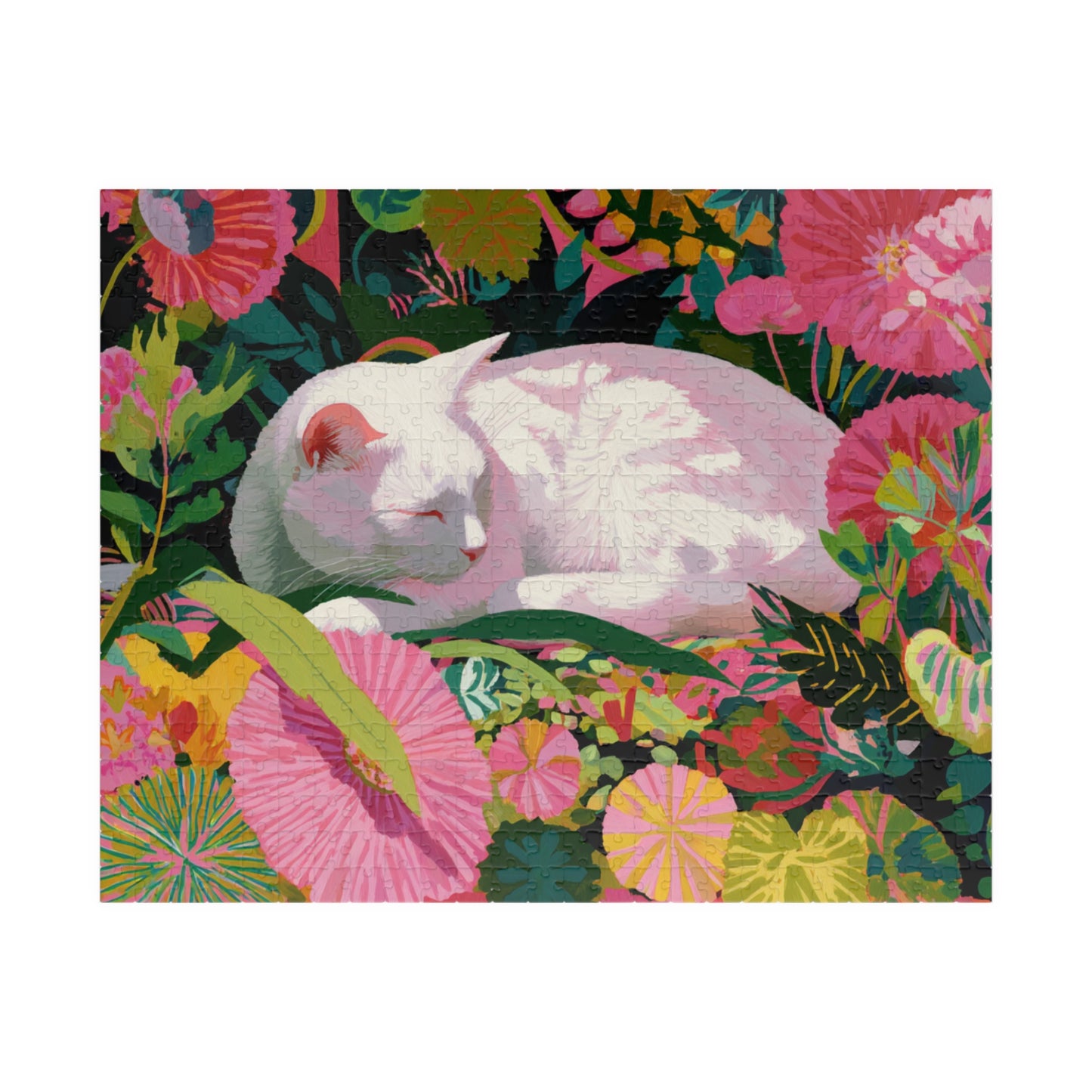 The Sleeping Garden Cat – Bright Fauvist Garden Jigsaw Puzzle, Animal Theme Nature and Cat Art Puzzle Puzzle The Puzzle Chest