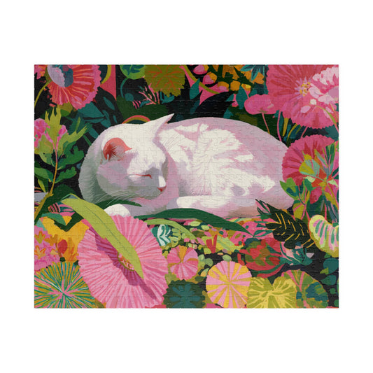 The Sleeping Garden Cat – Bright Fauvist Garden Jigsaw Puzzle, Animal Theme Nature and Cat Art Puzzle Puzzle The Puzzle Chest