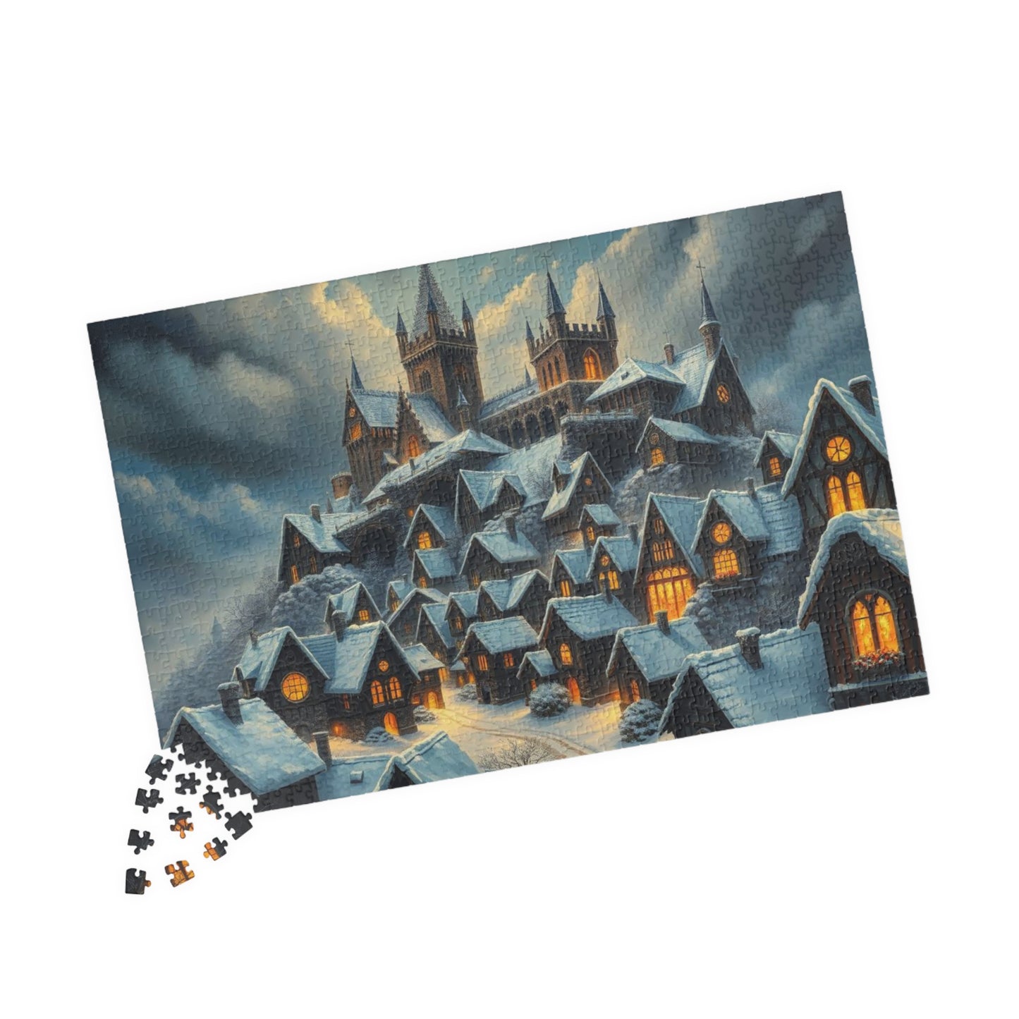 Gothic Hearths Winter Village Jigsaw Puzzle, Gothic Art Print of Enchanting Winter Castle, Puzzle Lover Gift for Dark Fantasy Enthusiasts Puzzle The Puzzle Chest