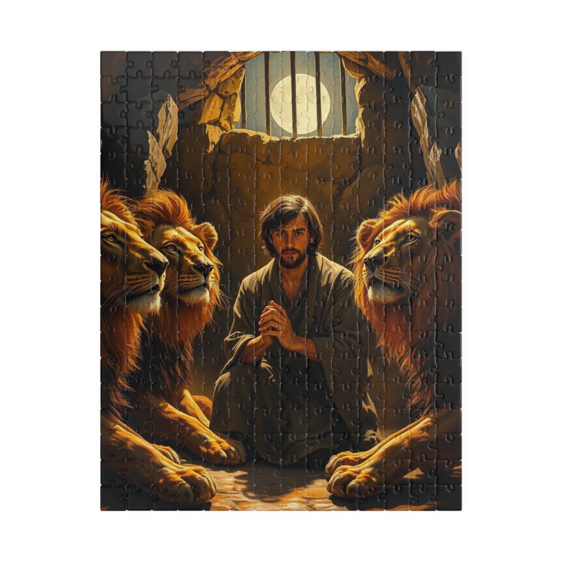 Religious Puzzle for Adults - Biblical Scene of Daniel in the Lions Den, Tranquil Gift for Puzzle Lovers, Mindfulness Hobby, Relaxation 252 pcs (Vertical) Puzzle The Puzzle Chest