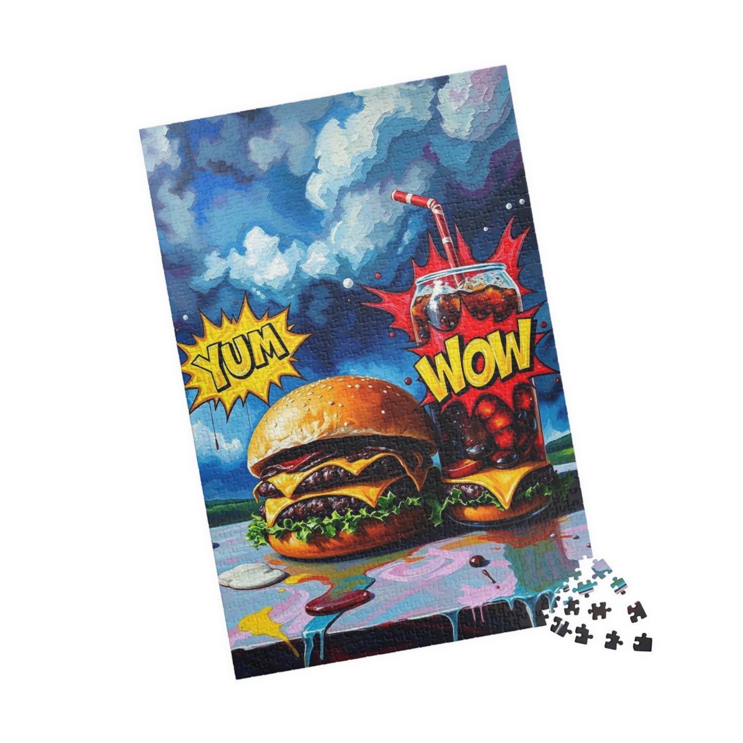 Colorful Foodie Puzzle - Yum Wow Burger and Drink Pop Art Jigsaw Puzzle for Adults, Fun Gift for Food Lovers, Game Night, Family Activity Puzzle The Puzzle Chest