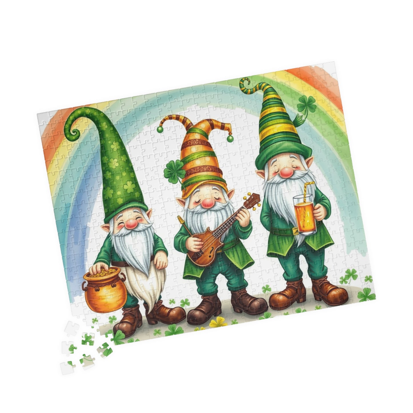 Lucky Leprechaun Gnome Puzzle - St. Patrick's Day Jigsaw Game Rainbow Theme Puzzle The Puzzle Chest