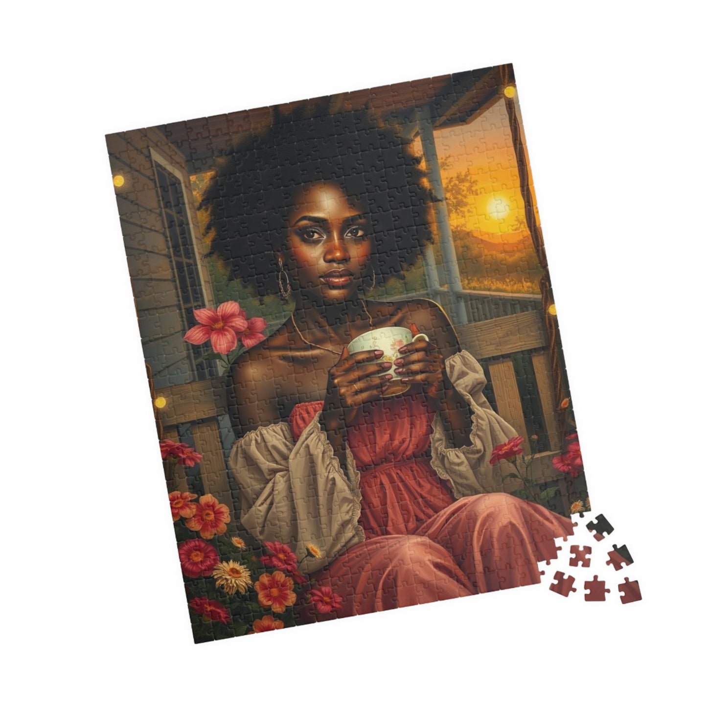 Tranquil Moment Black Art Jigsaw Puzzle, Afrocentric Artwork, Beautiful Black Woman with Coffee, African American Gift Puzzle Lover Hobbyist Puzzle The Puzzle Chest