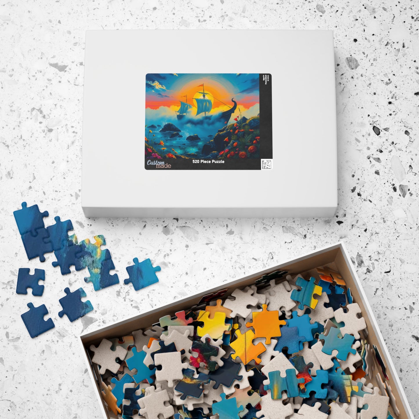 Haunting Skeletal Ship Jigsaw Puzzle, Nautical Sailing Gothic Puzzle, Ocean Theme Activity, Gift for Sea Lover, Family Game Night Activity