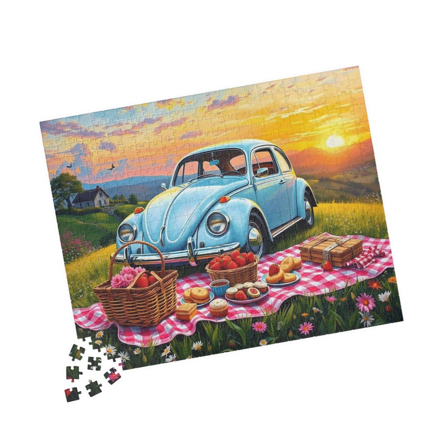Vintage Picnic Puzzle, 110, 252, 520, 1014-piece Retro Auto Jigsaw Game for Nature Lover Gift, Family Fun, Solo Indoor Activity