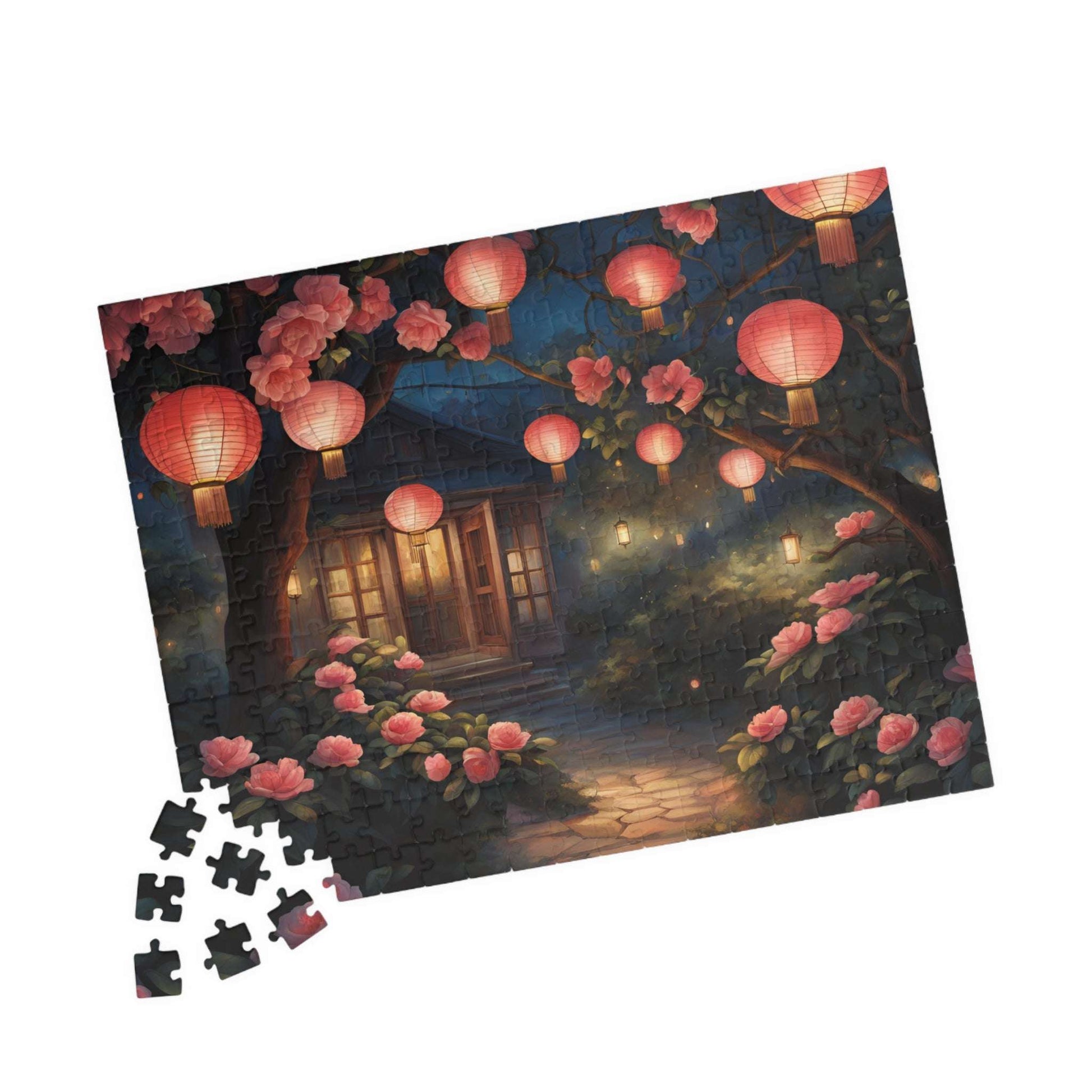 Jigsaw Puzzle, Nighttime Lanterns Glow Camellia Flowers 1000 Piece, Adult, Relaxation Activity, Stress Relief, Family Fun, Gift Puzzle The Puzzle Chest