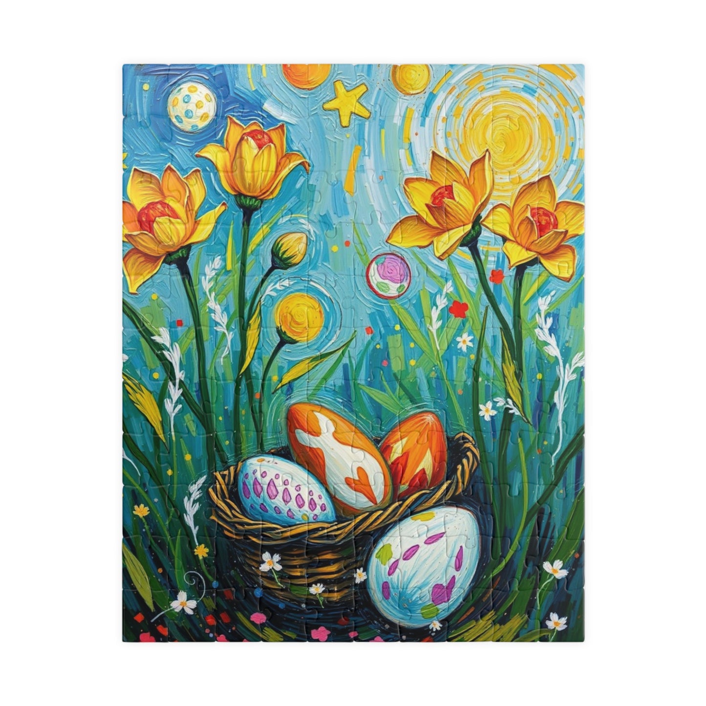 Springtime Egg Hunt Puzzle | Easter Jigsaw Game, Fun Family Activity, Flower Puzzle Artwork, Unique Gift for Adults, Seasonal Fun 110 pcs (Vertical) Puzzle The Puzzle Chest