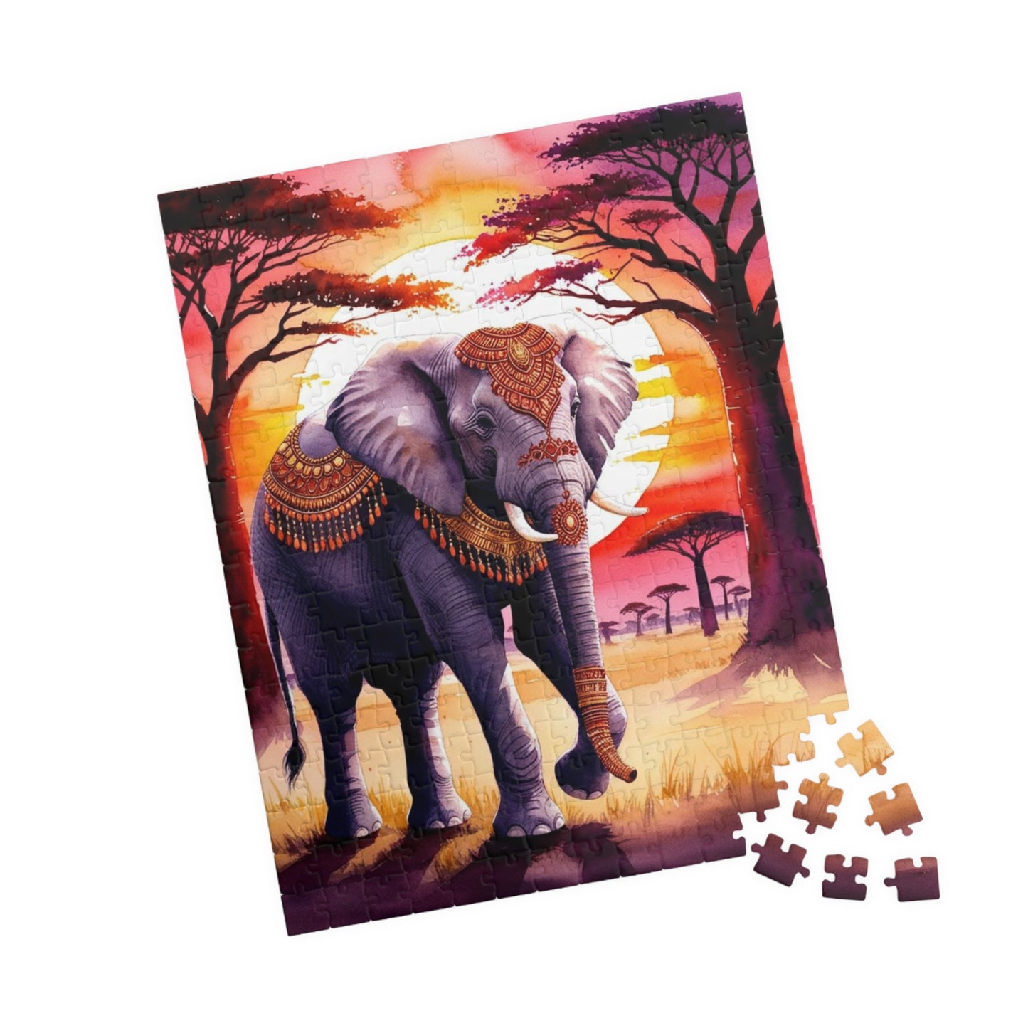 Puzzle, Sacred Elephant Golden Jewelry Henna Patterns, 110 252 520 1014 Piece, Jigsaw Game, Meditation Activity, Wildlife Gift, Elephant Puzzle The Puzzle Chest