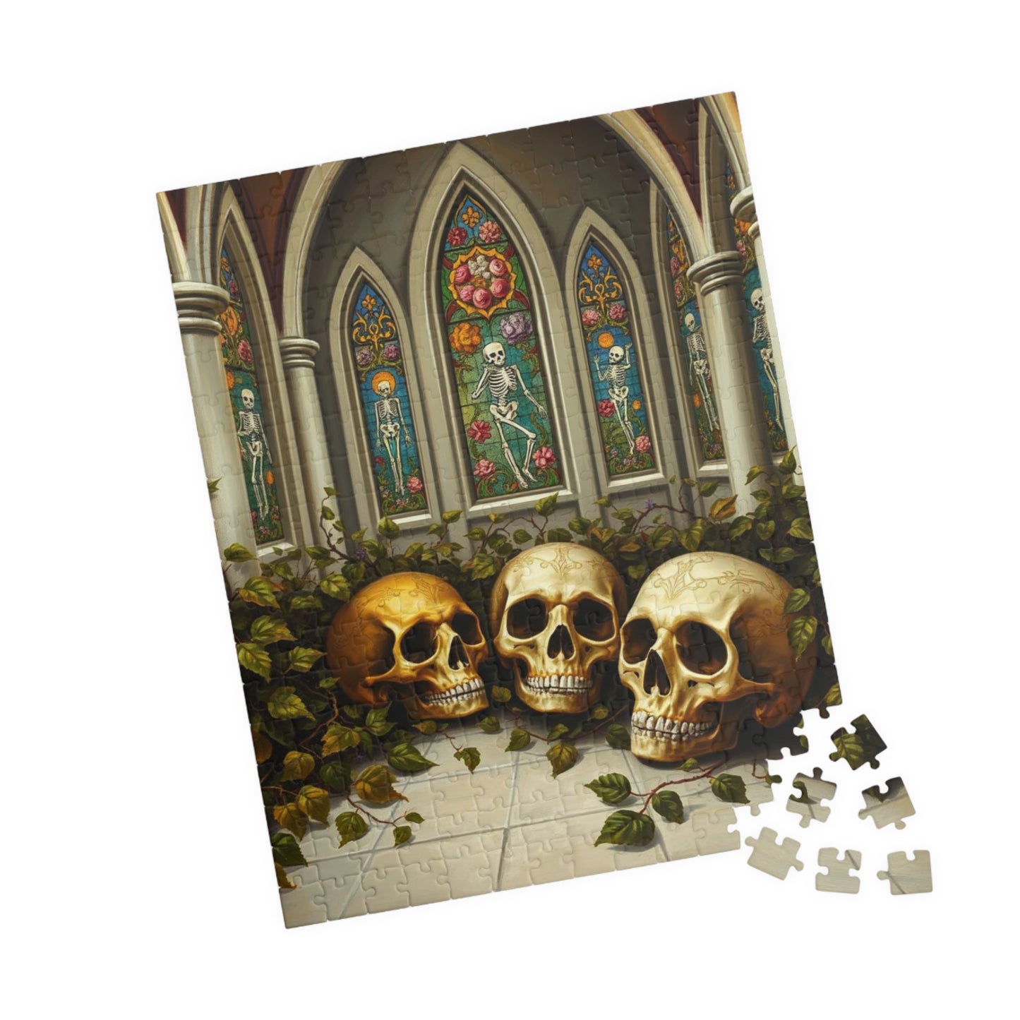 Ornate Ossuary Bloom - Skull Garden Puzzle, Gothic Artwork Jigsaw Game for Gift for Puzzle Lover, Halloween Decor, Stress Relief Activity
